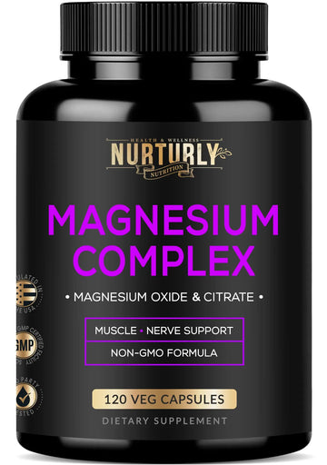 Magnesium Citrate & Oxide 500mg Complex Supplement - High Absorption Maximum Strength - Helps Support Bone Density and Strength, Muscles, Energy and Sleep - 120 Vegan Capsules NURTURLY Au supplements