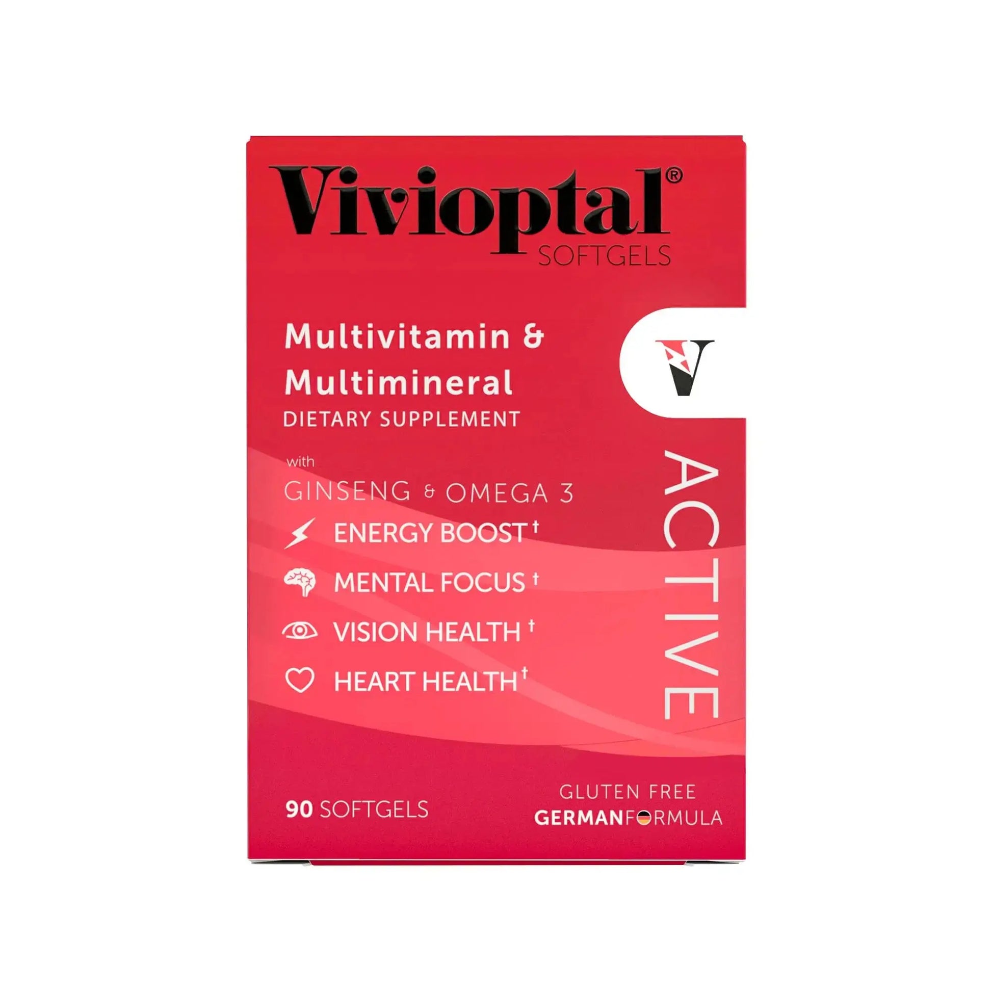 Vivioptal Active, 90 Softgels (1 Year Supply), Ginseng & Omega 3, Multivitamin & Multimineral, Gluten Free, German Formula Vivioptal Vitamins Au supplements