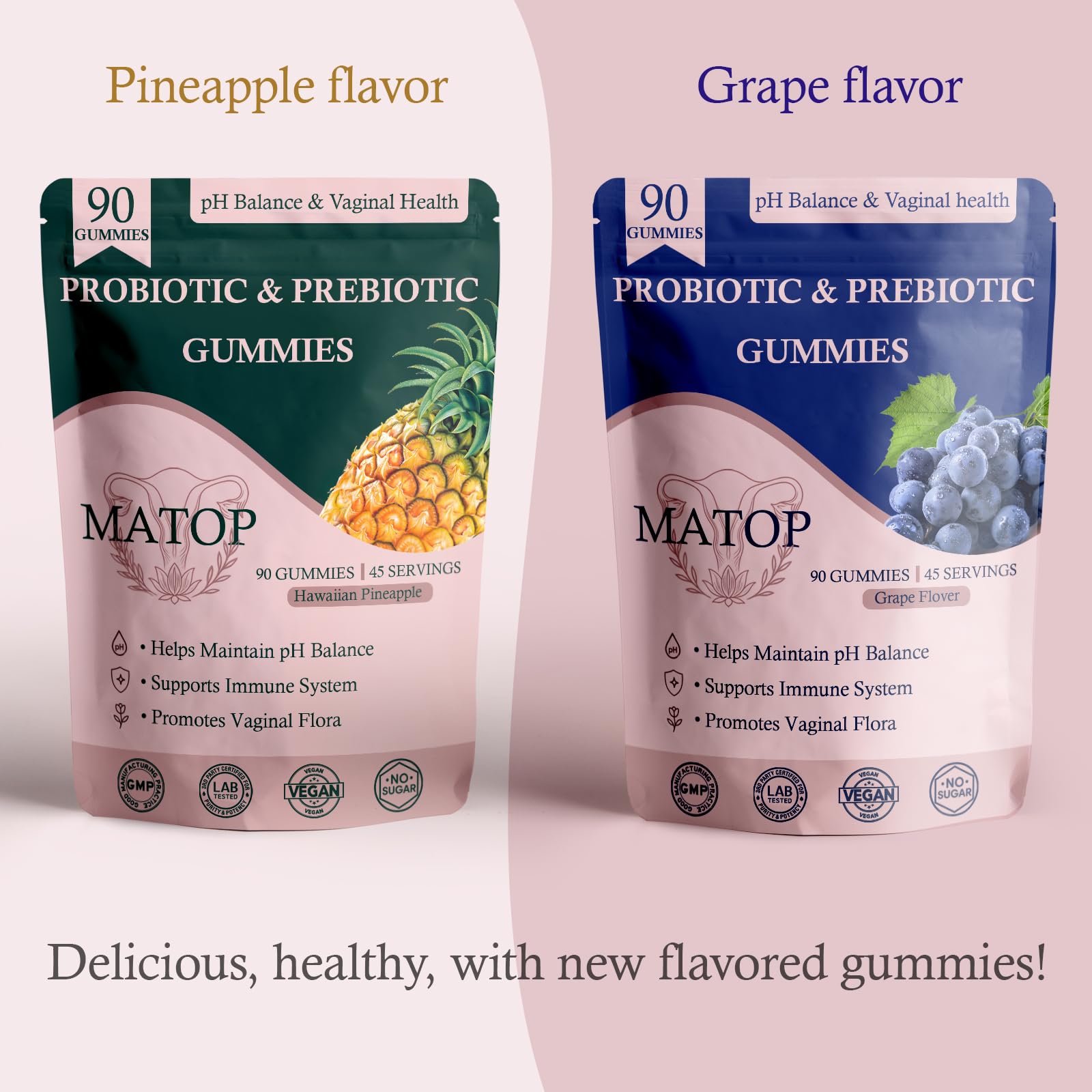 MATOP Probiotic Prebiotic pH Balance Gummies - Vaginal Health Gummies for Women Pro + Prebiotic with Pineapple Flavor, Vegan, Sugar-Free – 90 Gummies (45 Servings) MATOP Au supplements