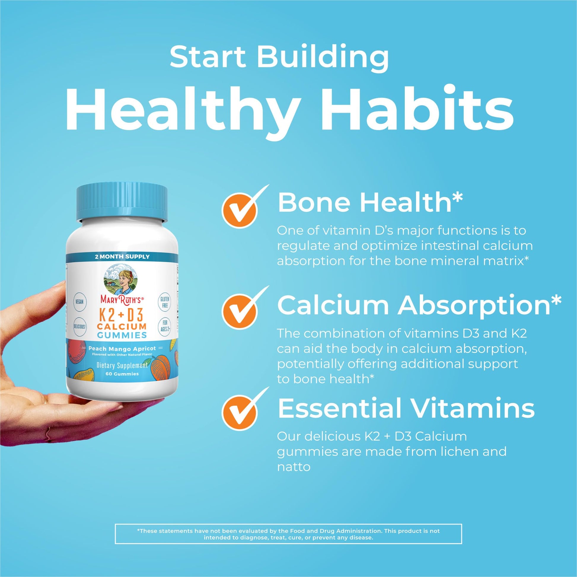 MaryRuth Organics Joint Health Liquid Drops & Vitamin K2+D3 Gummies (Peach Mango and Apricot) | Label Project Verified | Vitamins for Calcium, Joints, and Bone Support | Vegan, Non-GMO, Gluten Free MARYRUTH'S Au supplements