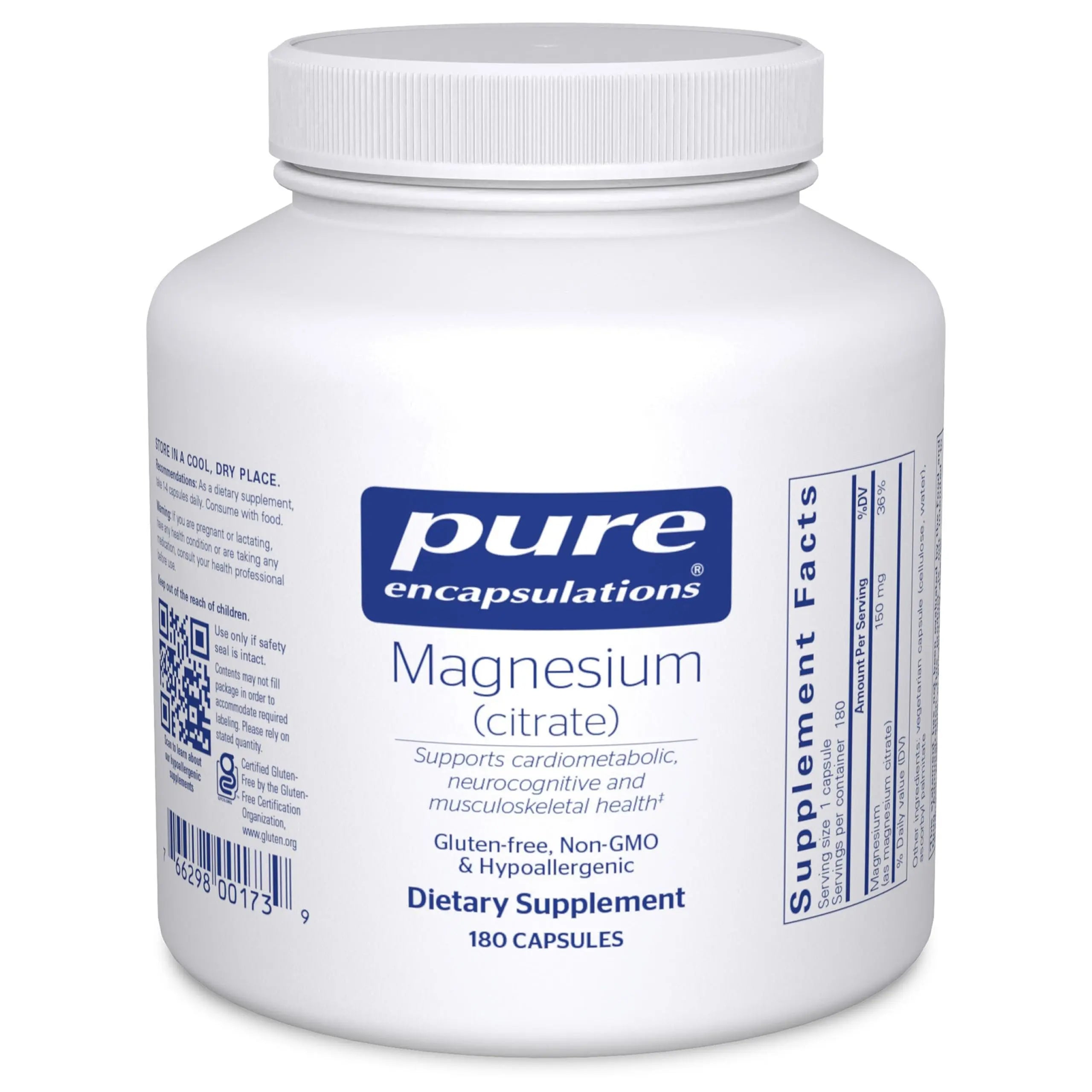 Pure Encapsulations Magnesium (Citrate) - Supplement for Sleep, Heart Health, Cognitive Health, Bone Health, Energy, Muscles, and Metabolism* - with Premium Magnesium - 180 Capsules Pure Encapsulations Au supplements