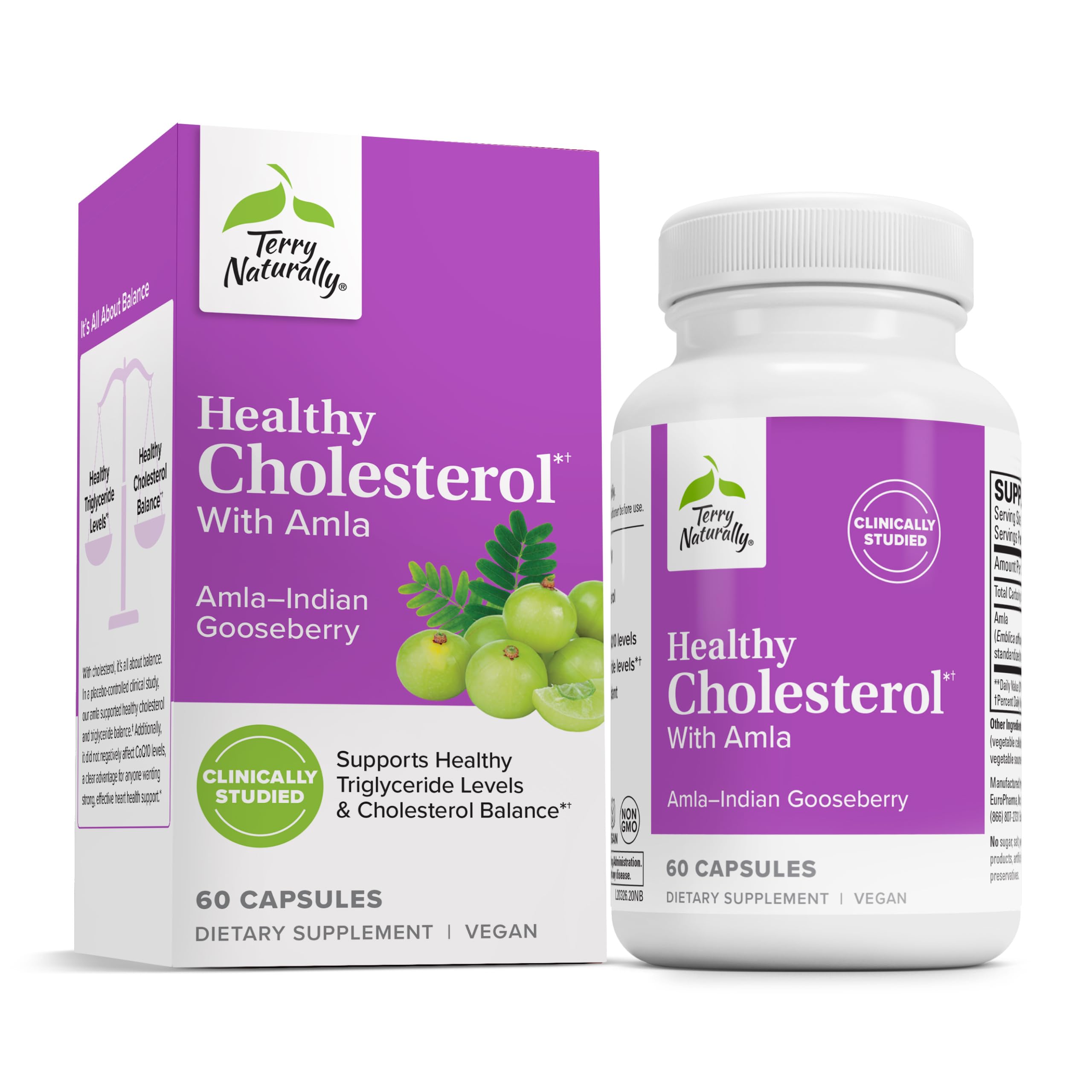 Terry Naturally Healthy Cholesterol with Amla - Antioxidant Supplement for Immune & Heart Support - Supplement to Aid Healthy Cholesterol & Triglyceride - 60 Capsules Terry Naturally Au supplements