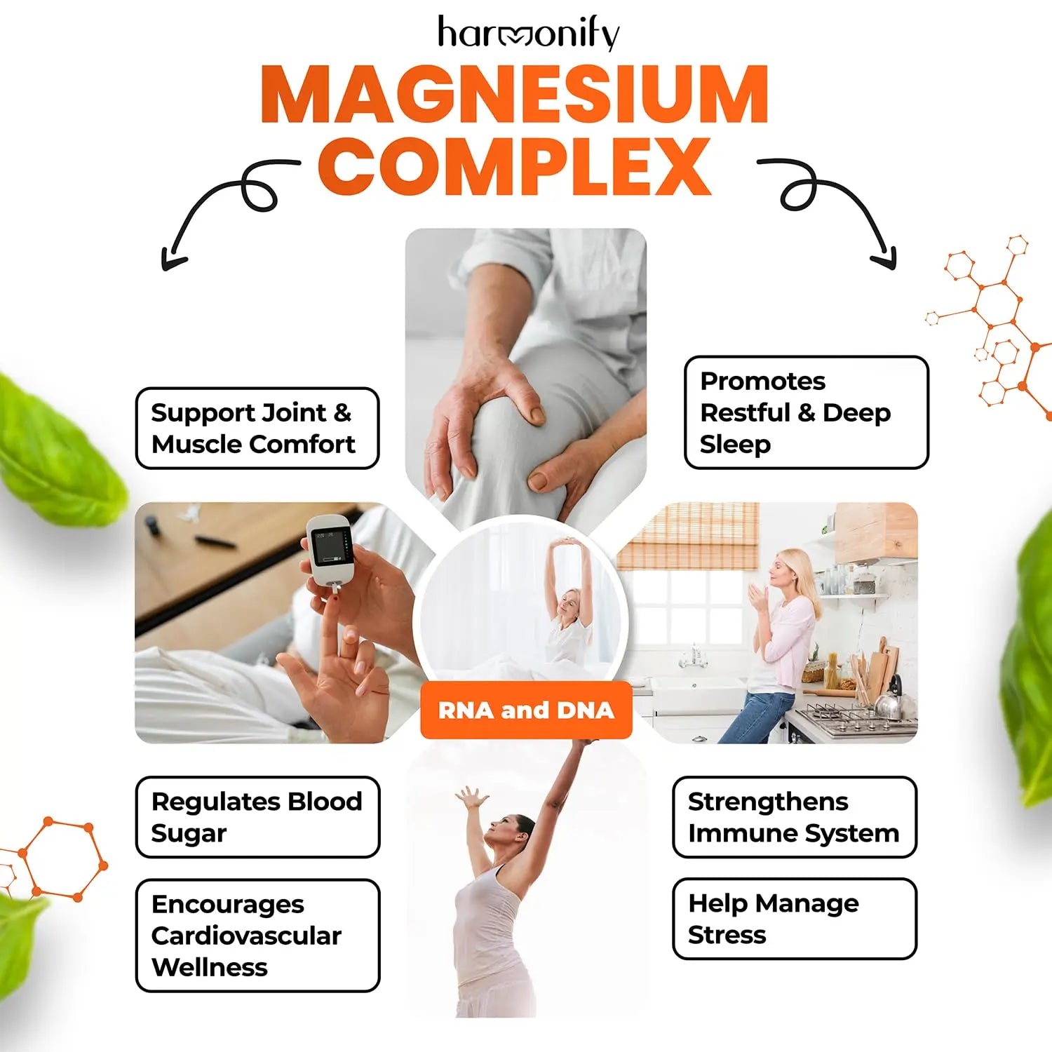 HARMONIFY Magnesium Glycinate Citrate Malate Aspartate Gluconate, 5 in 1 Formula, 120 Purified Veggie Capsule, 1000 mg, Gluten Free, Non-GMO, 60 Days Serving HARMONIFY Au supplements