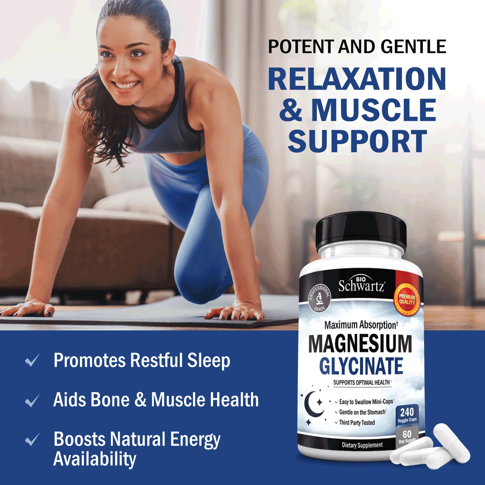 BioSchwartz Magnesium Glycinate 500mg Capsules (240 Mini Caps) Maximum Absorption Magnesium Supplement for Healthy Nerves Muscles Heart Mood and Sleep Support (Vegan, Gluten-Free, Non-GMO) BioSchwartz Au supplements