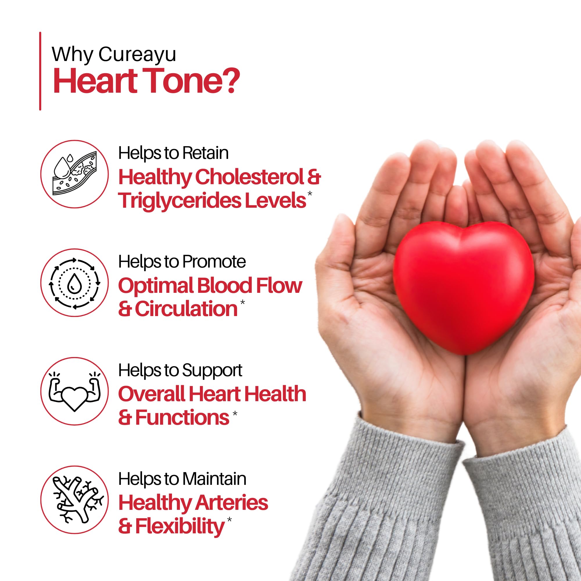 Cureayu Heart Tone Capsules | Natural Heart Health Supplement | Supports Healthy Cholesterol & Triglycerides Levels | with Arjuna, Pushkarmool + 8 Other Herbs | 90 Capsules Cureayu Au supplements