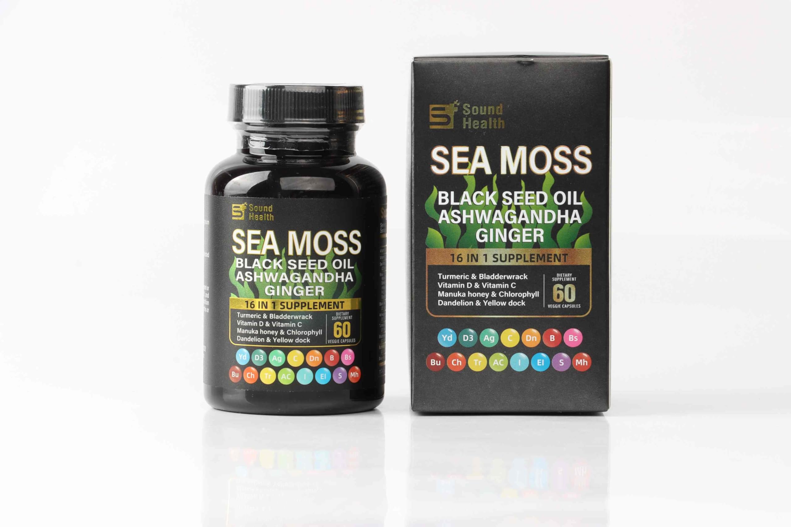 Sea Moss Capsules with Ashwagandha, Turmeric, Bladderwrack, Vitamins C & D for Natural Energy, Sleep Support & Hair Growth, 1200mg Herbal Blend, for Man & Women, Third-Party Tested，16-in-1 Supplement SoundHealth Au supplements
