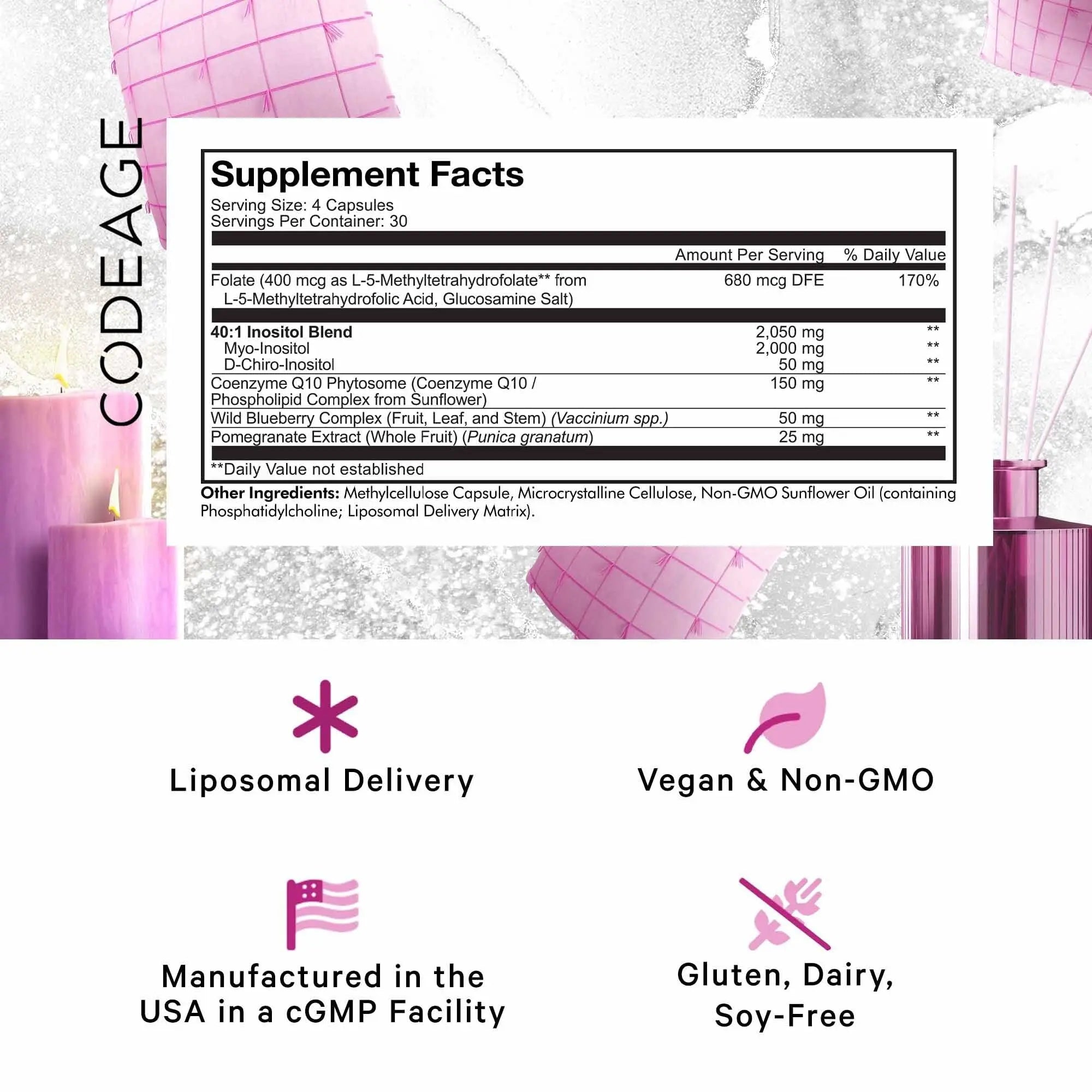 Codeage Liposomal Ovarian Inositol + Supplement - Myo-Inositol, D-Chiro-Inositol Codeage Au supplements
