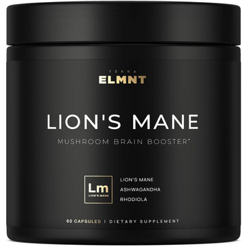 20,000mg 16x Strength Lions Mane Supplement Capsules Super Nootropic w. Ashwagandha & Rhodiola - Highest Potency Lion's Mane Mushroom Extract 50% Polysaccharides Brain Supplements for Memory and Focus TERRA ELMNT Au supplements
