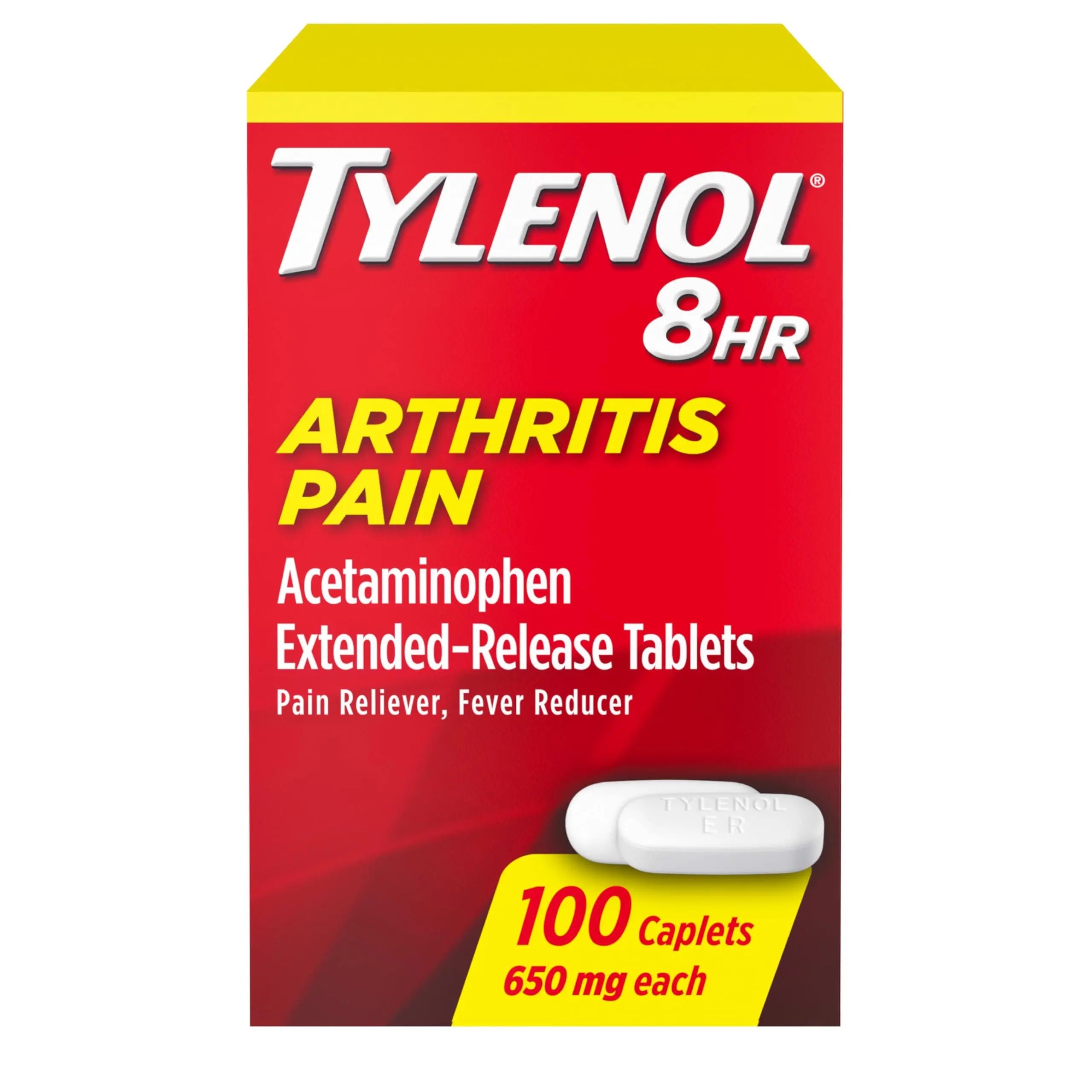 Tylenol 8HR Arthritis Pain Relief Caplets, Fast, Strong Pain Relief, 650 mg Acetaminophen for Minor Arthritis & Joint Pain, Fever Reducer, Extended Release, Won't Irritate Stomach, 100 Count Tylenol Au supplements