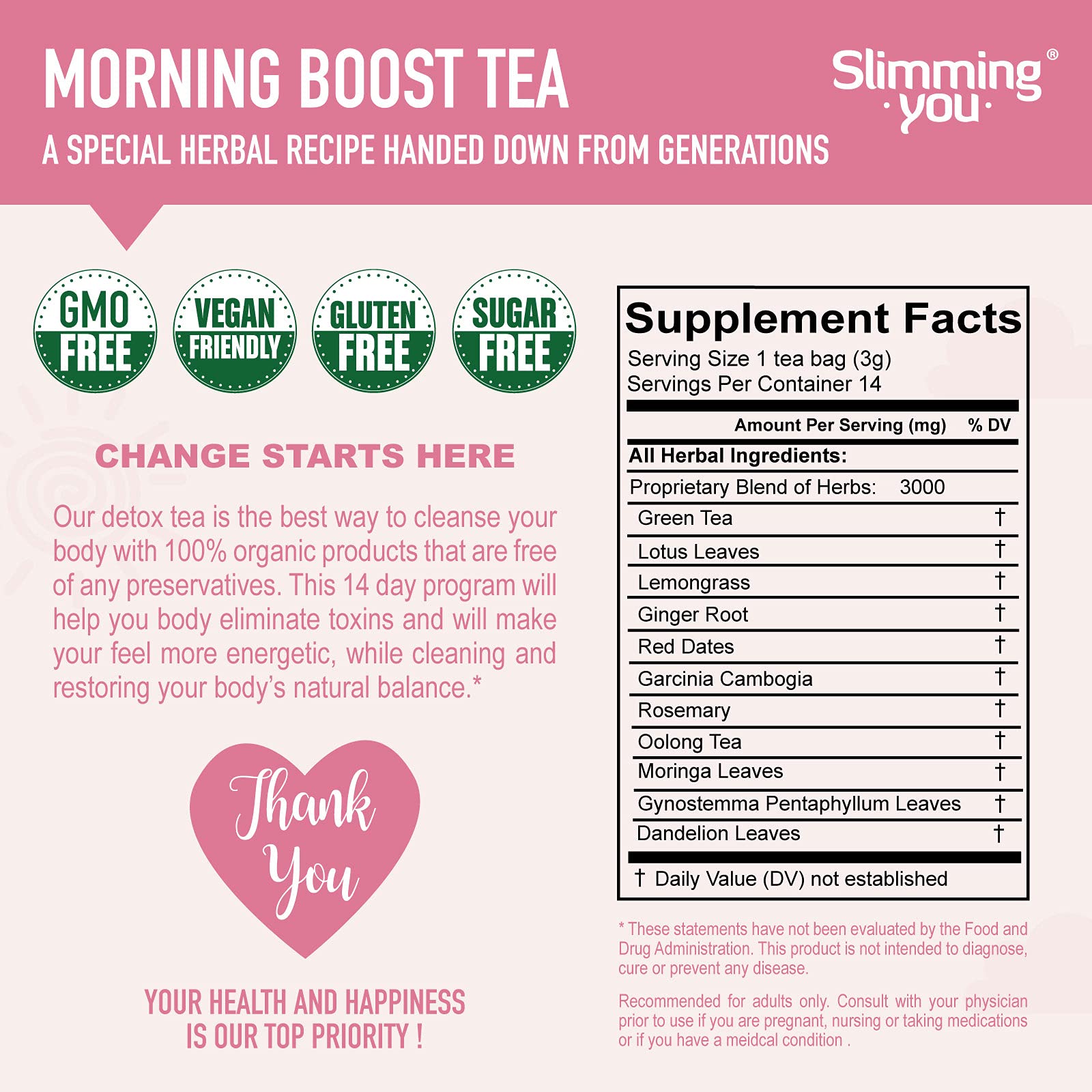 TAOISTEA 14 Day Detox Tea for Weight Loss, Body Cleanse, Metabolism Boost - Morning TAOISTEA Au supplements