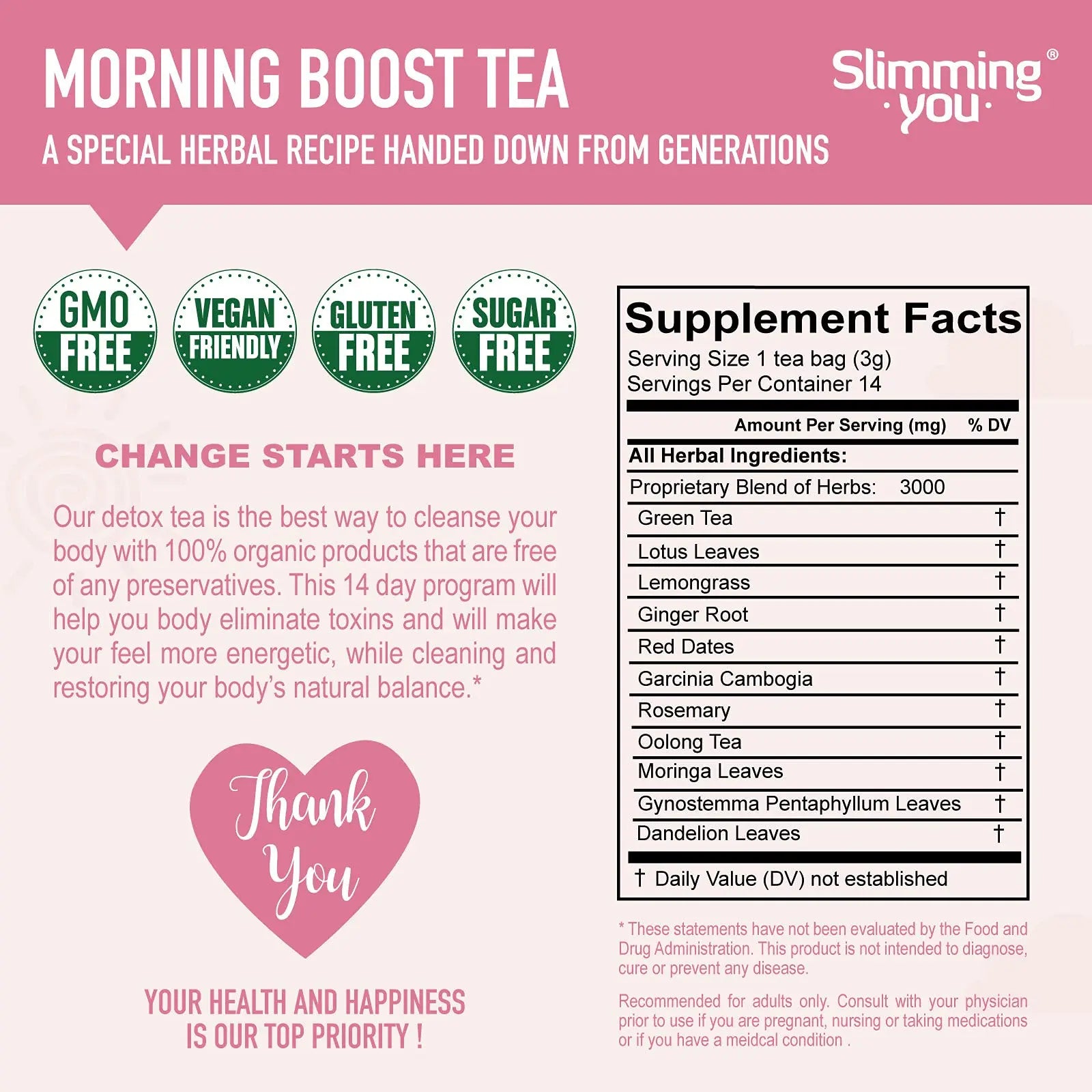 TAOISTEA 14 Day Detox Tea for Weight Loss, Body Cleanse, Metabolism Boost - Morning TAOISTEA Au supplements