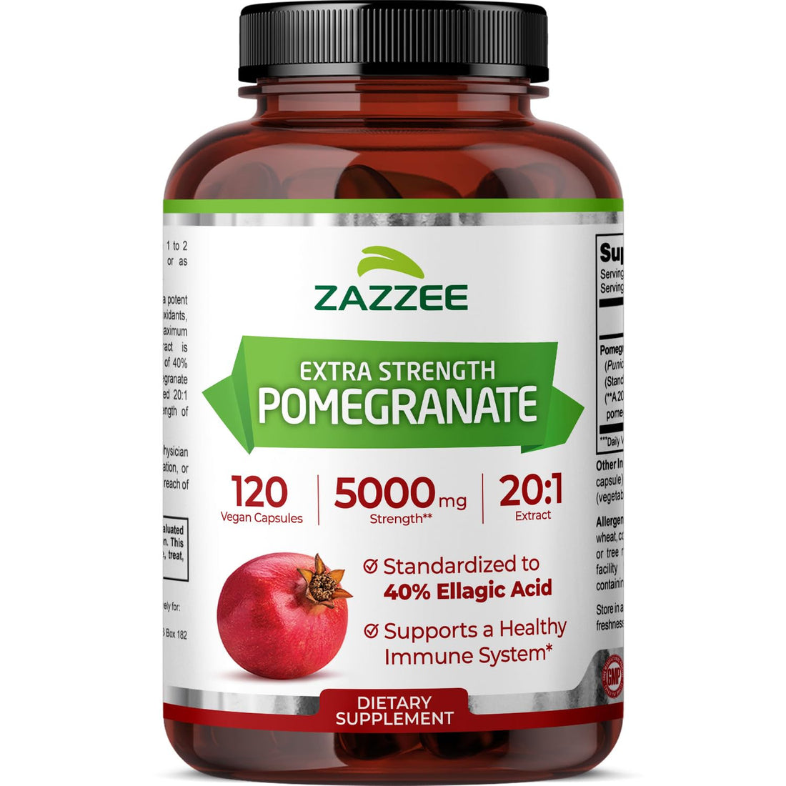 Zazzee Extra Strength Pomegranate 20:1 Extract, 40% Ellagic Acid, 120 Vegan Capsules, 4 Month Supply, Punica Granatum, Antioxidant & Cellular Health Support, Non-GMO, Made in the USA Zazzee Au supplements
