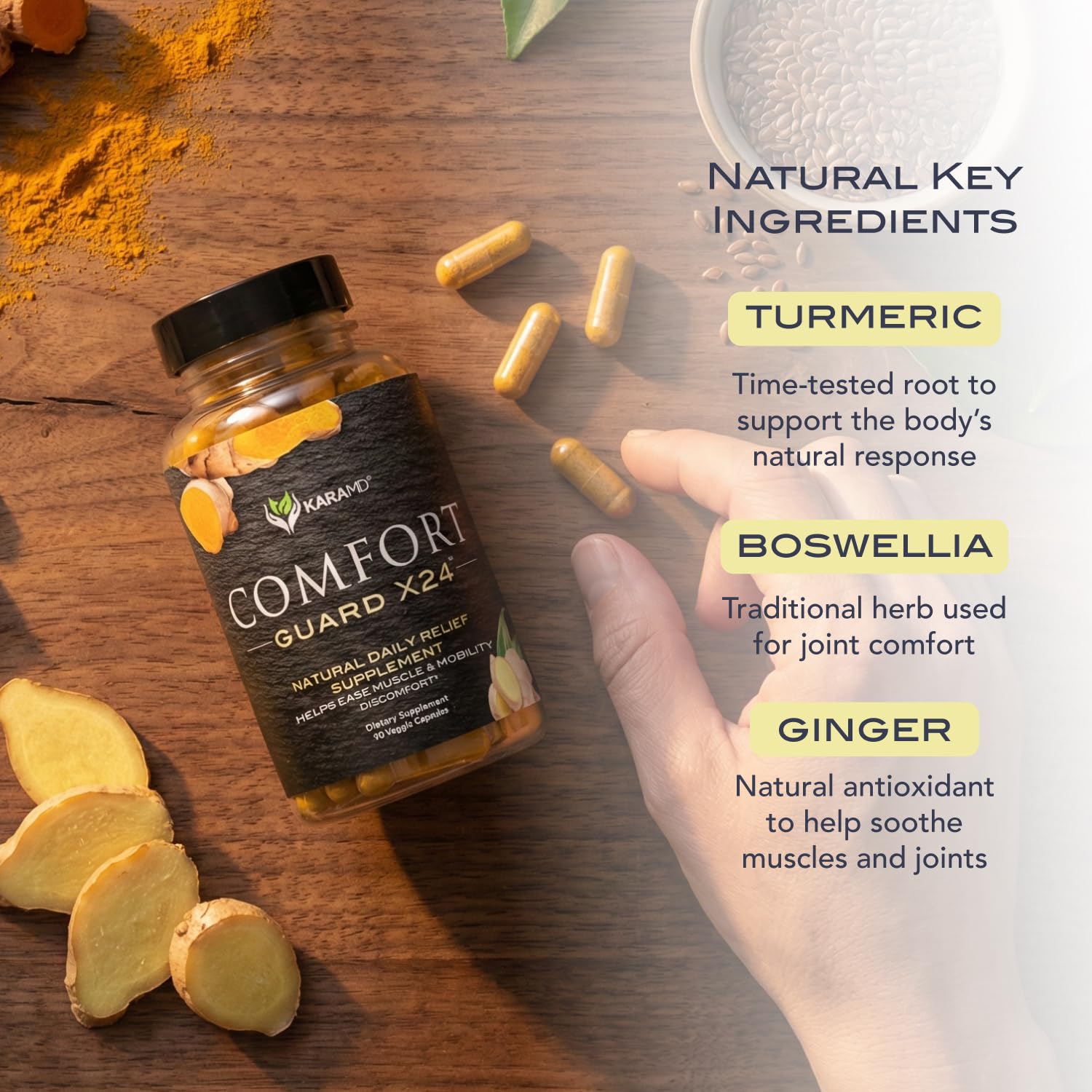 KaraMD Comfort Guard X24 | Joint & Movement Support Supplement | Turmeric Curcumin, Boswellia & Ginger | Ease Muscle Discomfort & Joint Stiffness | Non-GMO, Gluten Free & Vegan Friendly (30 Servings) KaraMD Au supplements