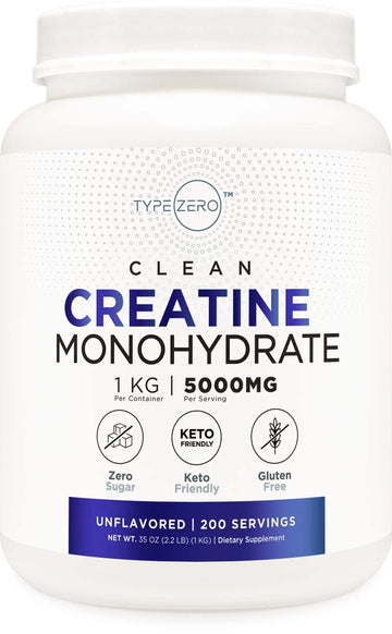 Type Zero Creatine Monohydrate (Unflavored) 1 KG, 5000mg (5g) Per Serving, Micronized, Zero Sugar, Keto Friendly & Gluten Free, 200 Servings Type Zero Au supplements