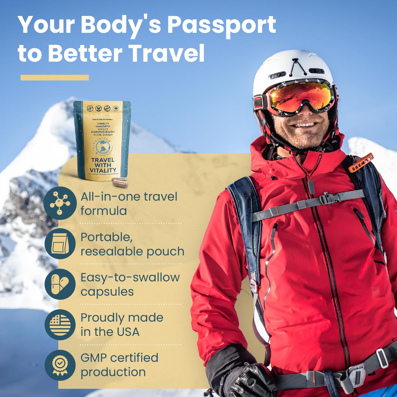 Natural Travel Pills - Traveling Supplement for Jet Lag Relief, Digestion, Immunity, Energy, Sleep, Circulation - Vacation and Long Flight Essentials for Men and Women - 30 Day Supply TravelVita Au supplements