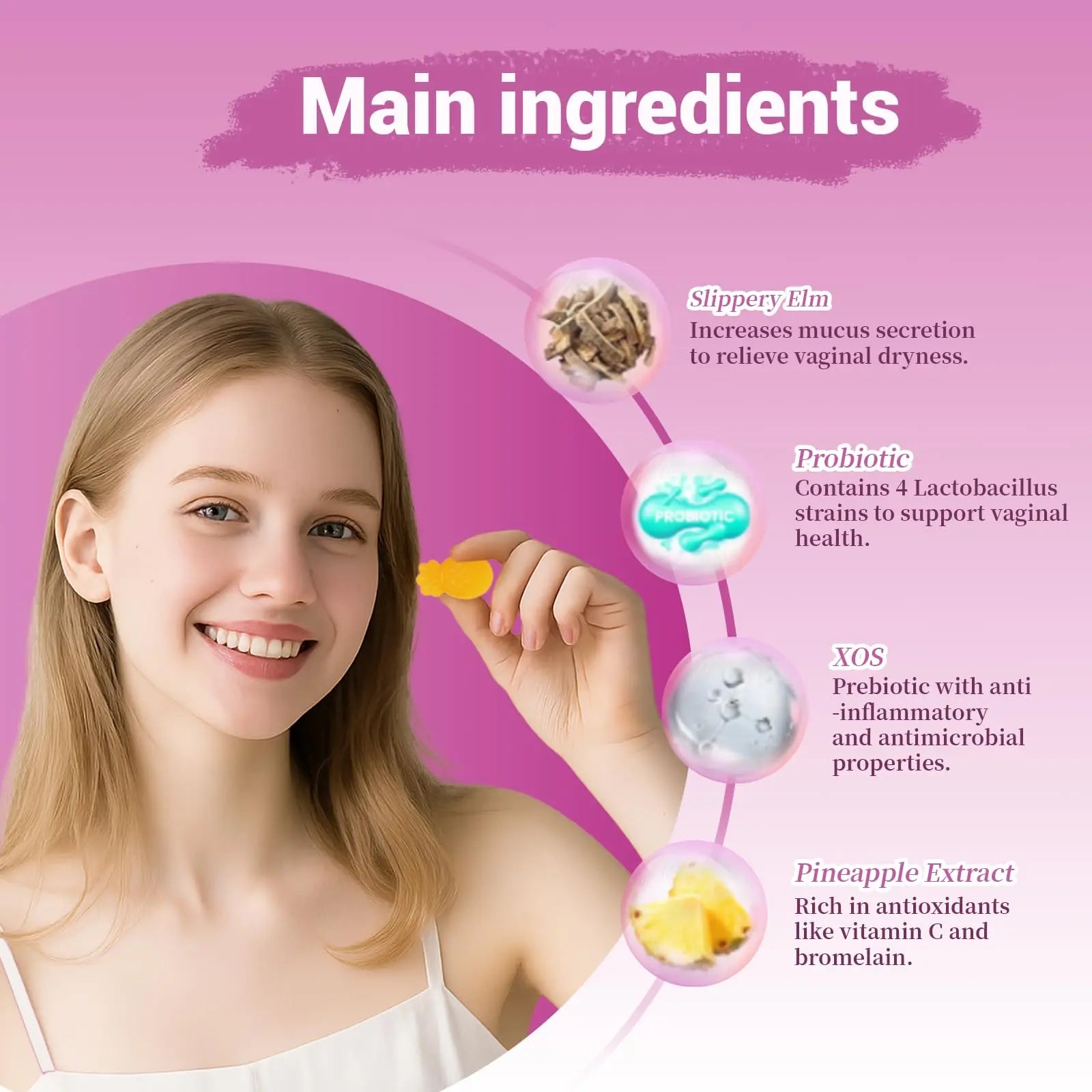 Lunivox Her Juicy Feminine Probiotics Gummies for Women, with Prebiotics & Slippery Elm - Promotes pH Balance, Gut Health & Immune Support - Pineapple Flavor, 60 Count Lunivox Au supplements
