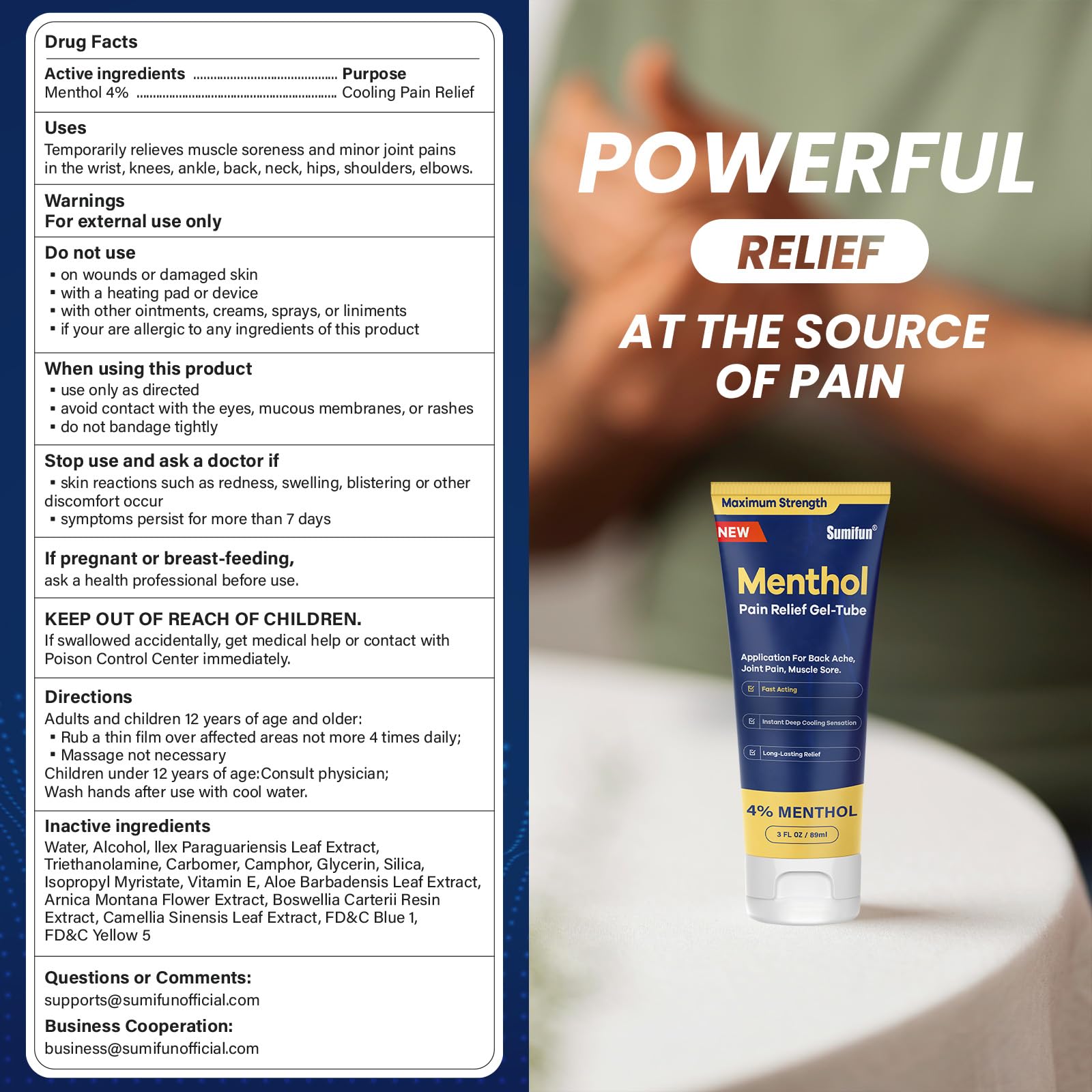 Sumifun Menthol Pain Relief Gel-Tube-3 FL OZ Tube (Pack of 1)- for Knee & Lower Back Pain Relief, Sore Muscle Relief, Neck Pain Relief, Shoulder Pain Relief Sumifun Au supplements