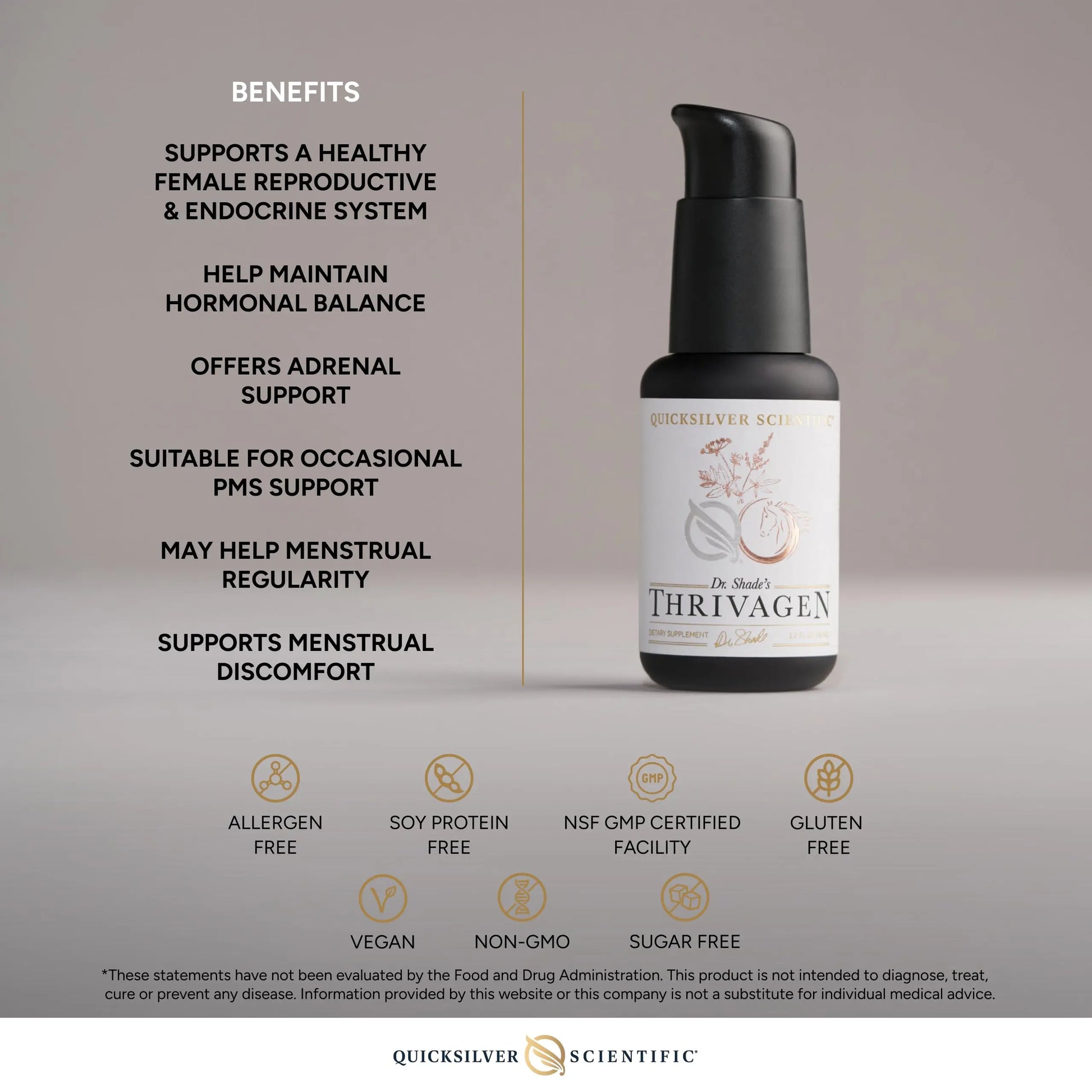 Quicksilver Scientific Thrivagen - Women's Health Supplement with 15 Energy, Hormone Balance & Adrenal Support Botanicals - Adaptogenic Herbs with Shatavari, Rhodiola & Maca Root (1.7oz / 50ml) Quicksilver Scientific Au supplements