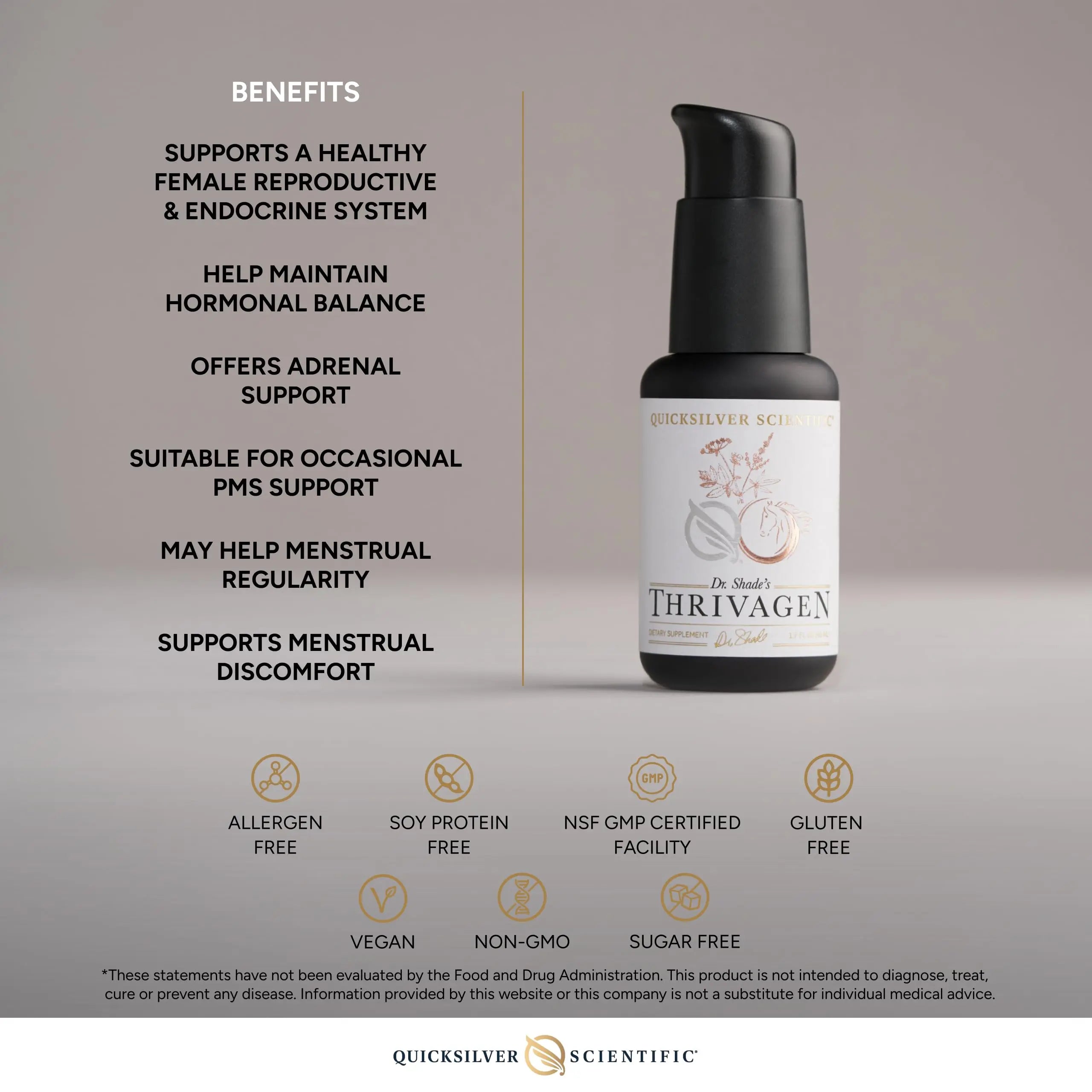 Quicksilver Scientific Thrivagen - Women's Health Supplement with 15 Energy, Hormone Balance & Adrenal Support Botanicals - Adaptogenic Herbs with Shatavari, Rhodiola & Maca Root (1.7oz / 50ml) Quicksilver Scientific Au supplements