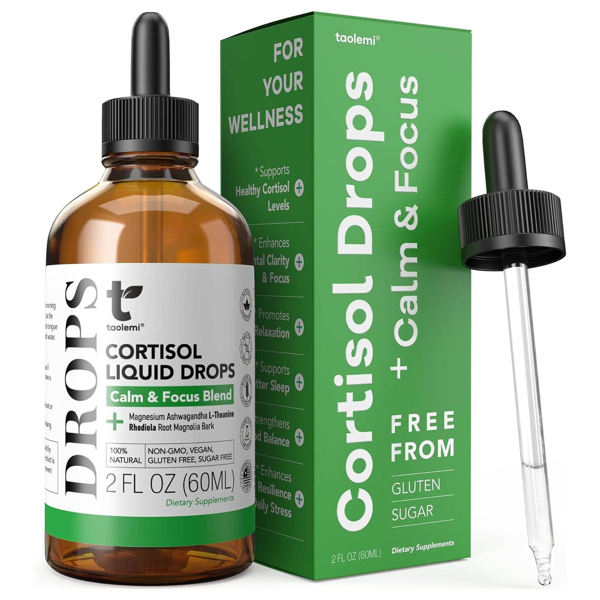 Cortisol Manager Drops with Magnesium & Ashwagandha - Advanced Liquid Blend for Relaxation, Supports Restful Sleep, Fast-Absorbing Liquid, Non-GMO, 2 Fl Oz taolemi Au supplements