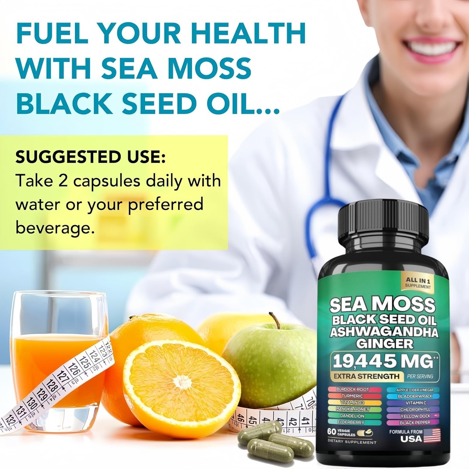 HealthyFinds Sea Moss Black Seed Oil Ashwagandha Ginger Capsules with Turmeric Bladderwrack Burdock & Vitamin C Vitamin D3 with Elderberry Manuka Dandelion Yellow Dock Iodine Chlorophyll ACV HealthyFinds Au supplements