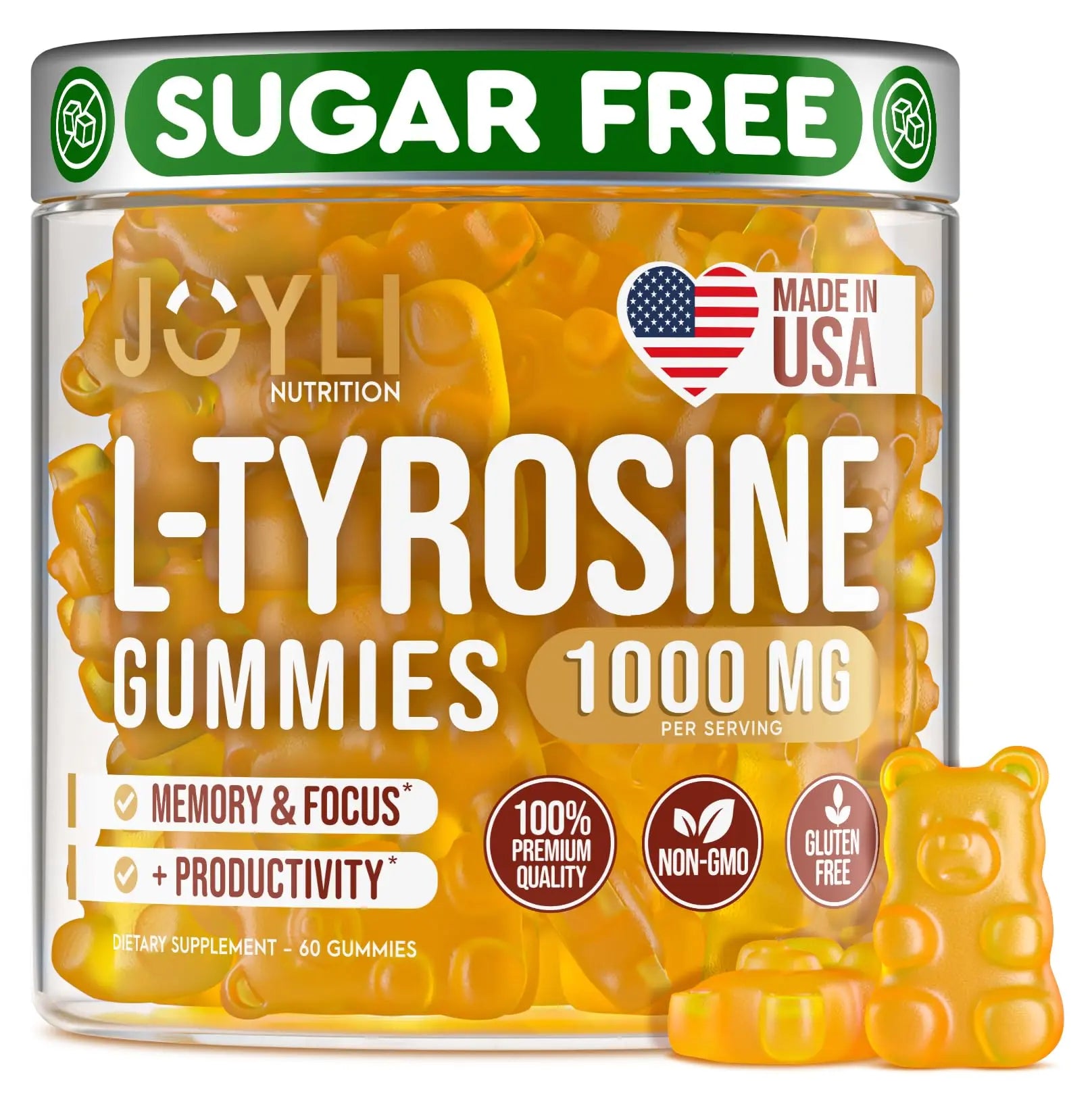 Joyli L Tyrosine Gummies 1000MG - L-Tyrosine Supplement for Kids & Adults - Calm & Focus Gummies for Brain, Memory, Mood, and Energy - 500mg L- Tyrosine Powder per Gummy - Vegan, Gluten-Free JOYLI Nutrition Au supplements