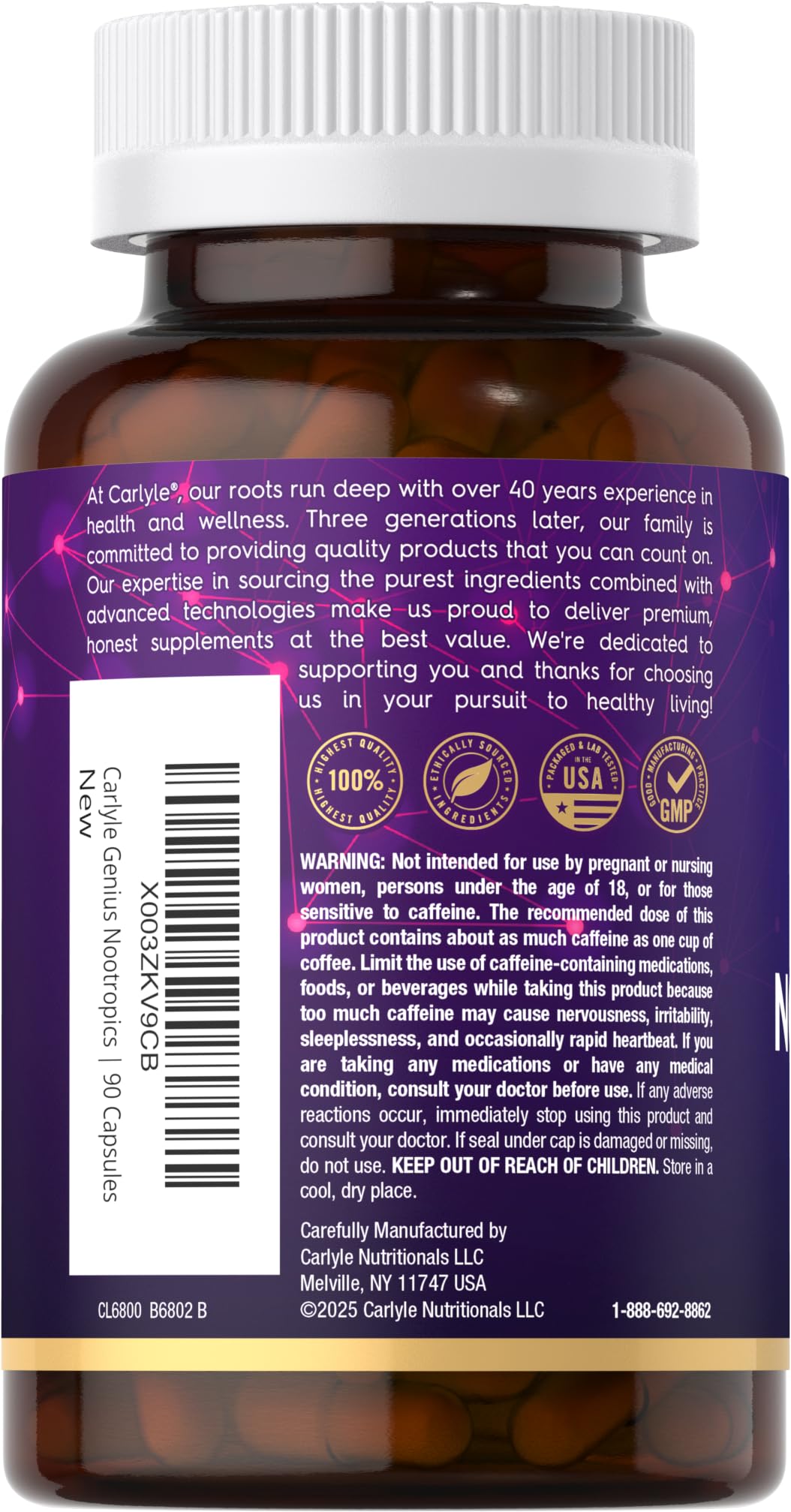 Carlyle Brain Nootropic Supplement | 90 Capsules | with Caffeine, B12, and Guarana Extract | Non-GMO & Gluten Free Carlyle Au supplements