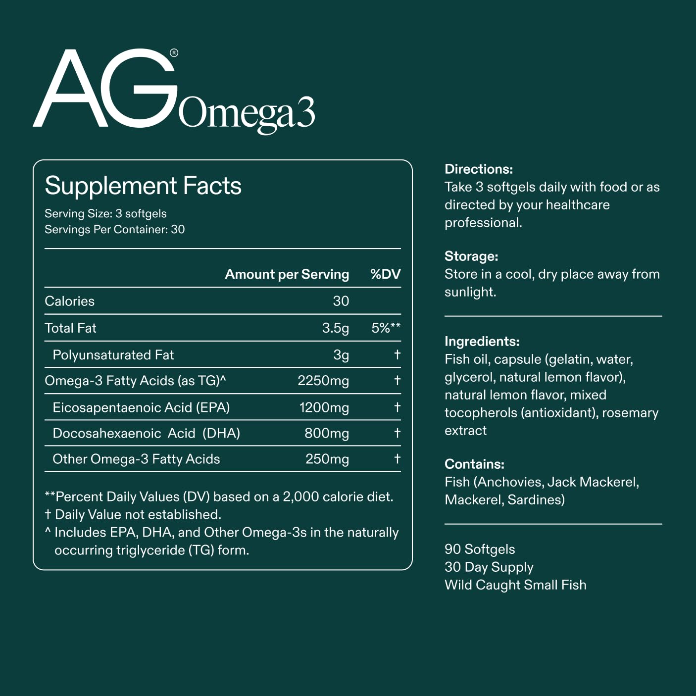 AG1 Omega 3 Fish Oil Softgels – 2000mg EPA & DHA from Wild-Caught Fish, Supports Heart, Brain & Joint Health | 90 Capsules | Athletic Greens Supplement AG1 Au supplements