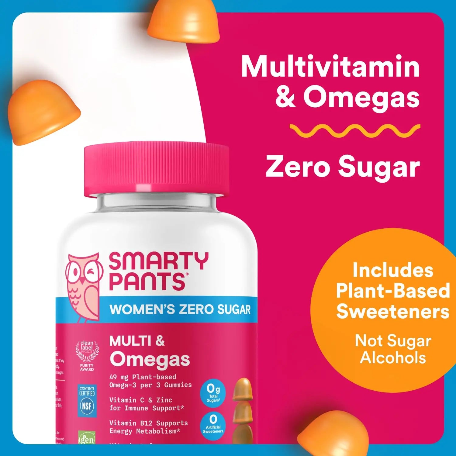SmartyPants Zero Sugar Women’s Multivitamin Gummies: Biotin, Methylfolate, Omega 3 (ALA), Vitamin D3, C, Vitamin B12, B6, A, K, Zinc, Inositol SmartyPants Au supplements