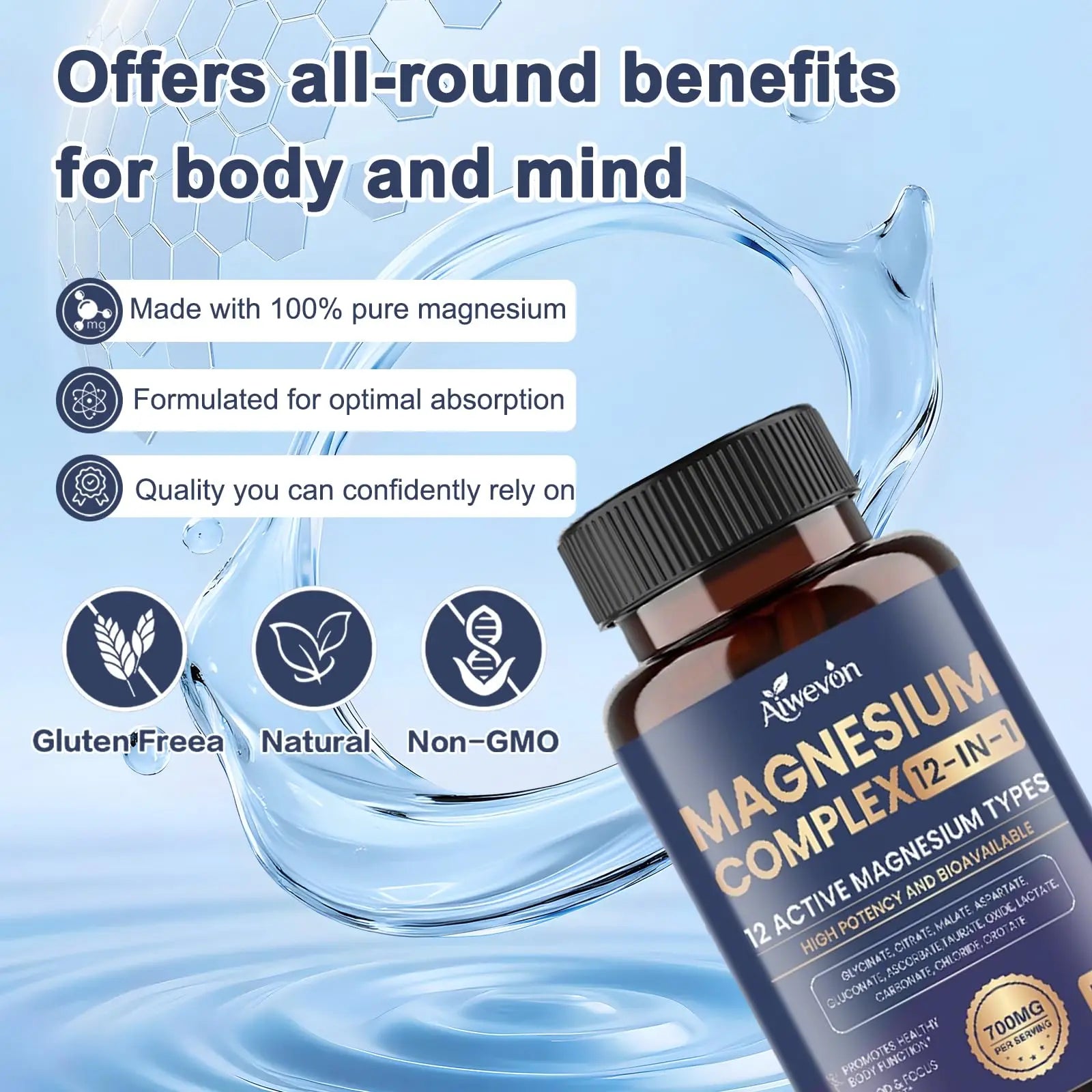 Magnesium Complex 700mg, 12 in 1 Magnesium Supplement with Glycinate, Citrate, Malate, Oxide, Taurate & Orotate, High Absorption Magnesium for Sleep, Muscle, Nerve & Heart Support, Vegan, 120 Capsules Aiwevon Au supplements