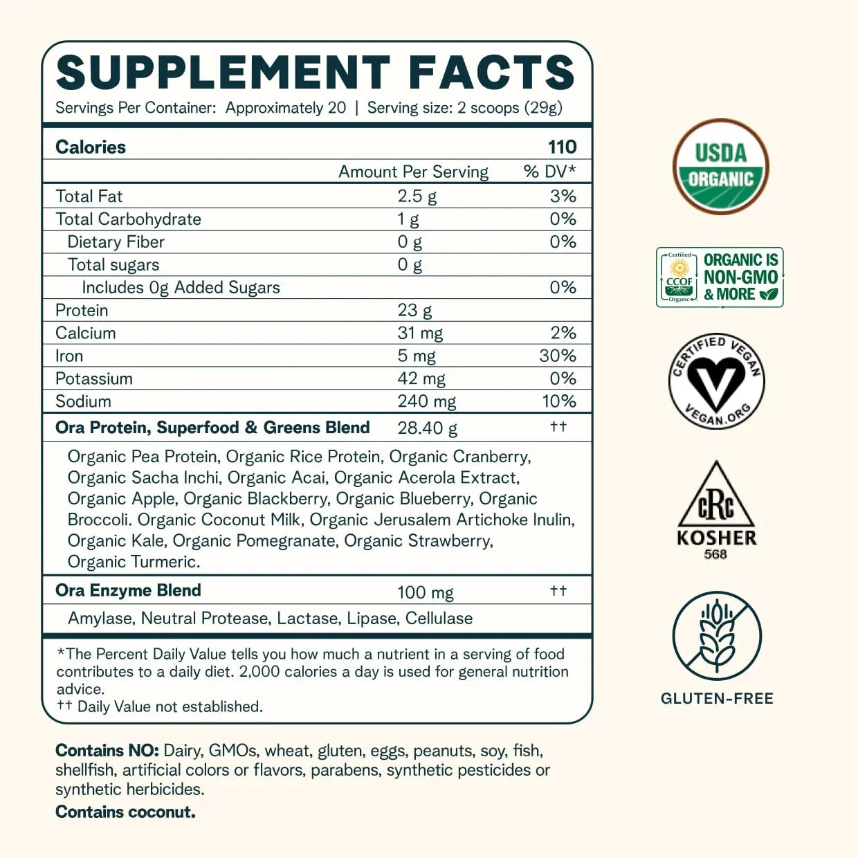 Ora Organic Vegan Protein Powder - 23g Plant Based Pea Protein Unflavored Ora Organic Au supplements