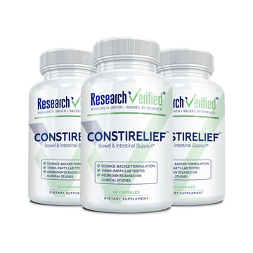 Research Verified ConstiRelief - The best Supplement for Constipation Relief on the market - with L. Acidophilus for long term health and prevention. 100% back guarantee! (Pack of 3) Research Verified Au supplements