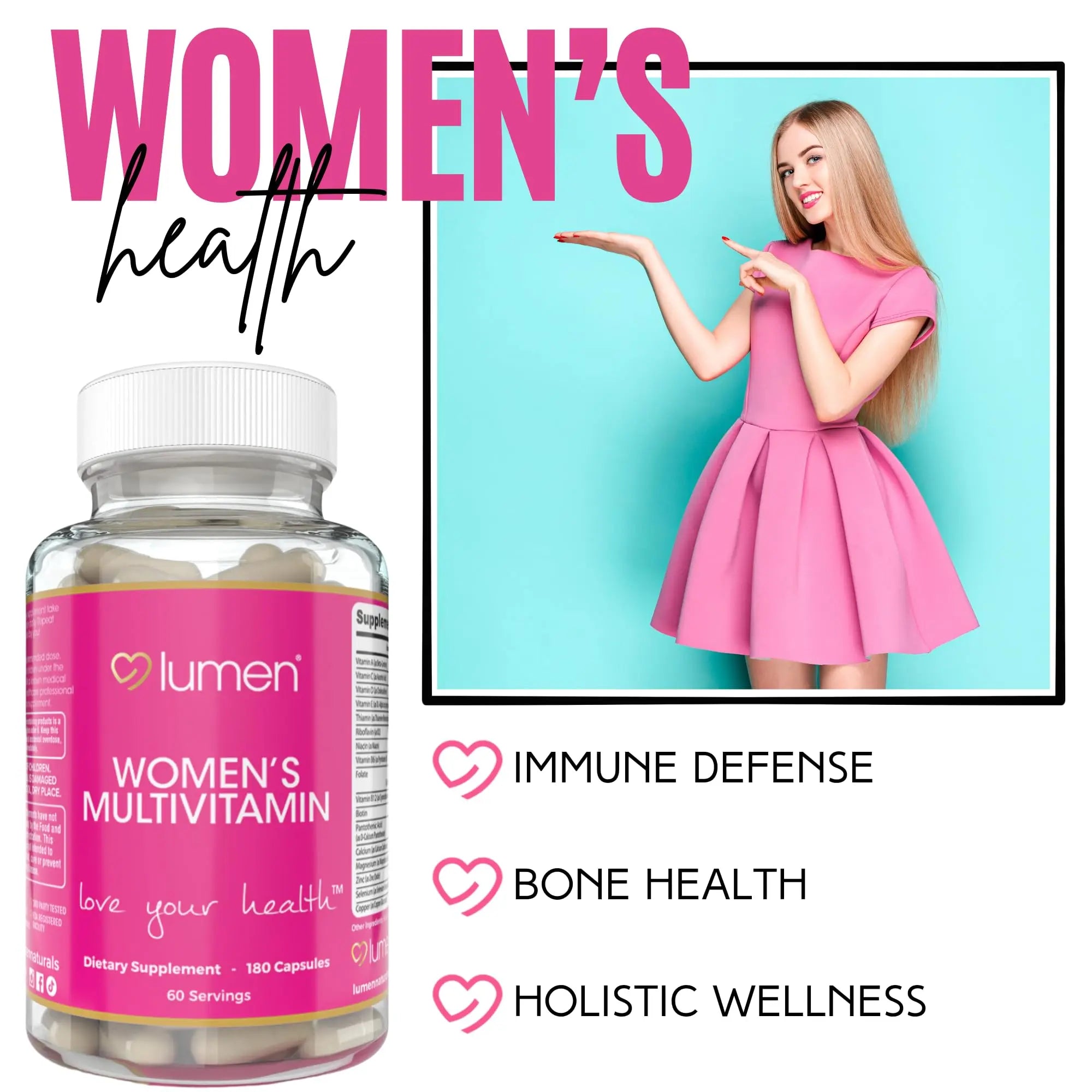 Lumen Naturals Women's Multivitamin Vitamin B12, A, C, D, & E - 180 Count - 60 Servings - Veggie Capsules Lumen Naturals Au supplements