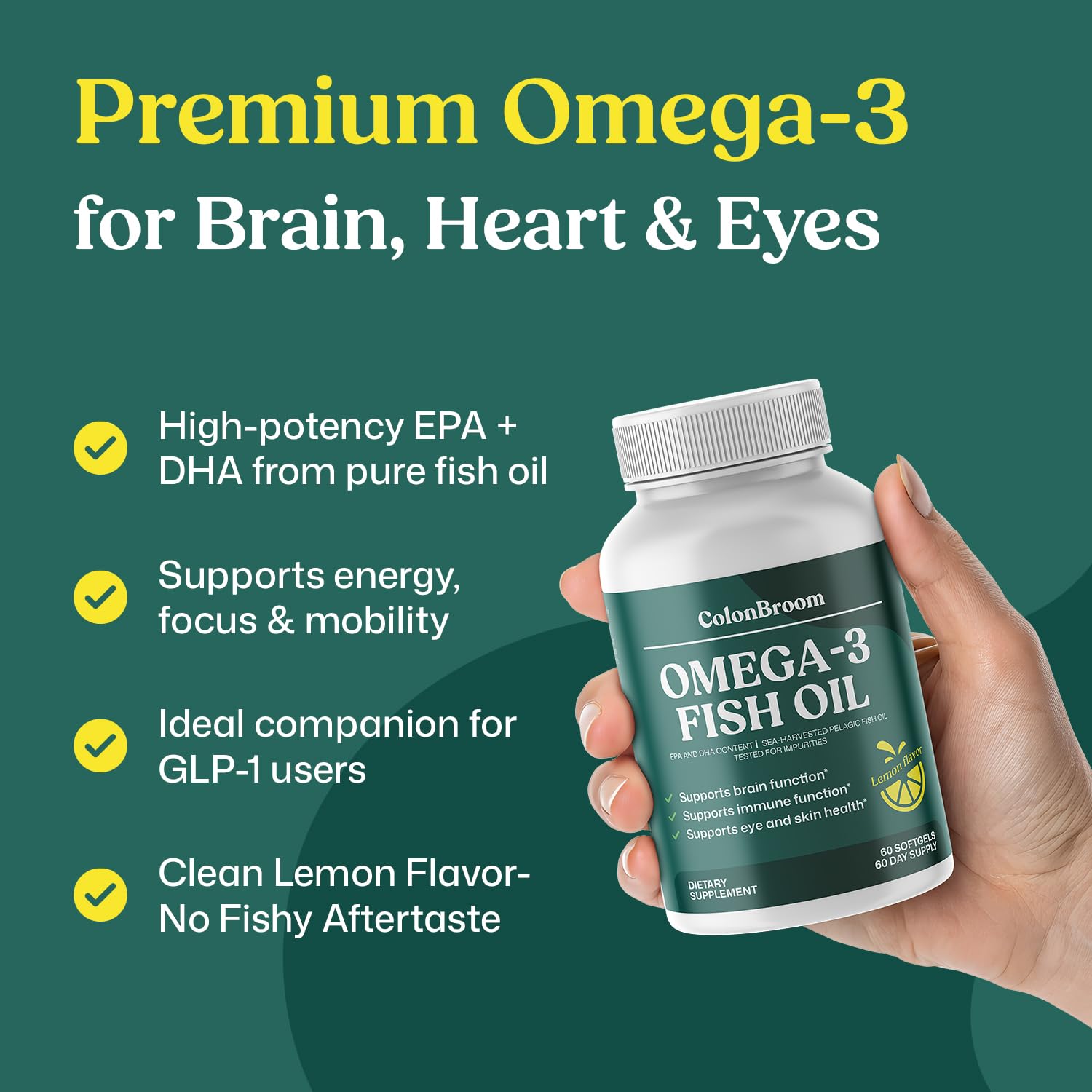ColonBroom Omega 3 Fish Oil 2640 mg Softgels | Lemon Flavor | Daily Fish Oil Omega-3 Supplement for Women & Men with EPA & DHA | Gluten-Free, Non-GMO, Natural (60 Softgels, 2 Month Supply) ColonBroom Au supplements