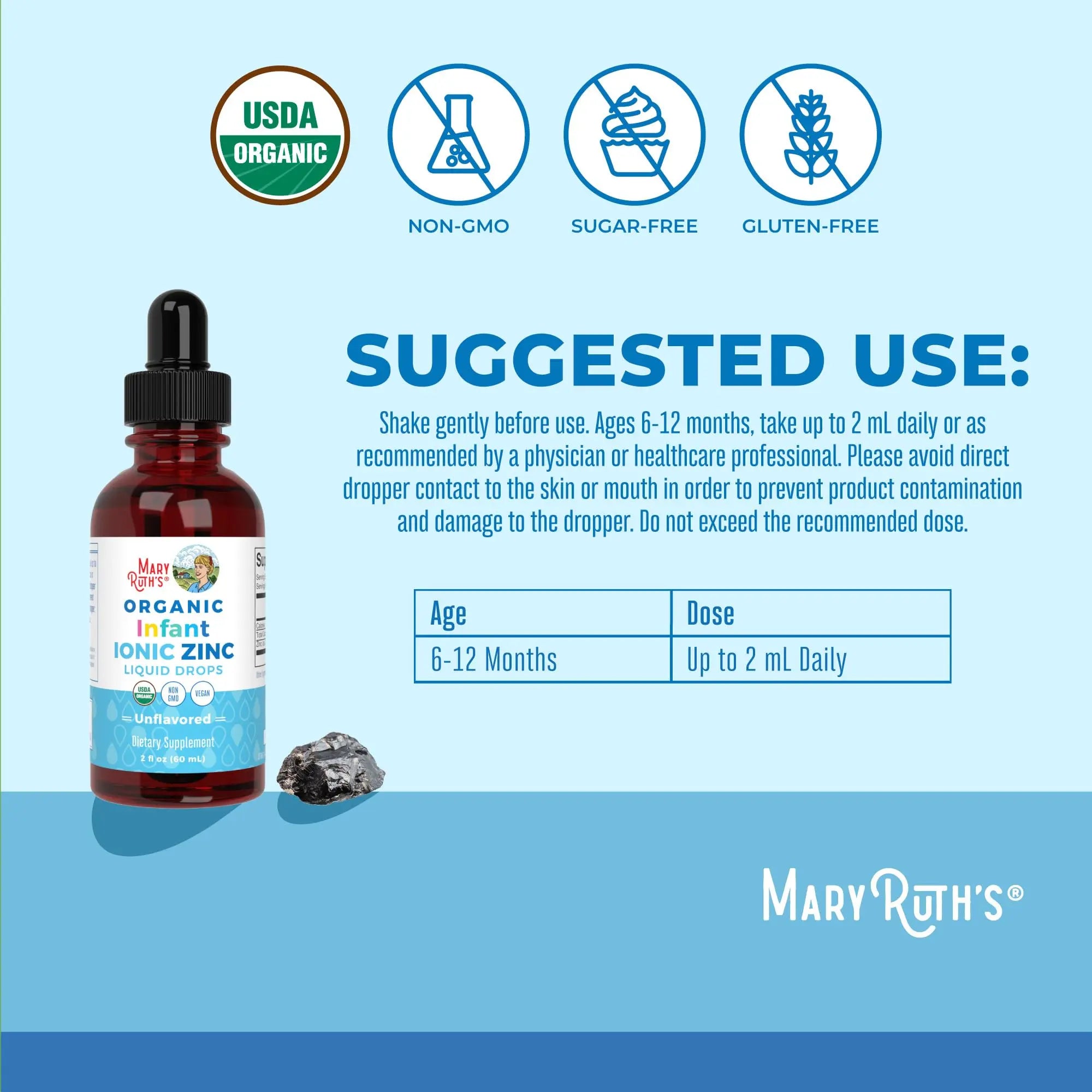 MaryRuth Organics Organic Infant Ionic Zinc Liquid Drops | Zinc Sulfate for Immune Support | Organic Glycerin | Antioxidant | Vegan | Formulated for Babies Ages 6-12 Months | 1 Month Supply | 2 Fl Oz MARYRUTH'S Au supplements