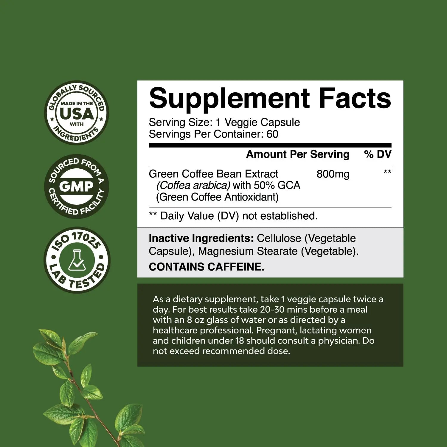 Pure Green Coffee Bean Extract - Super Energizing Green Coffee Extract with 50% Chlorogenic Natures Craft Au supplements