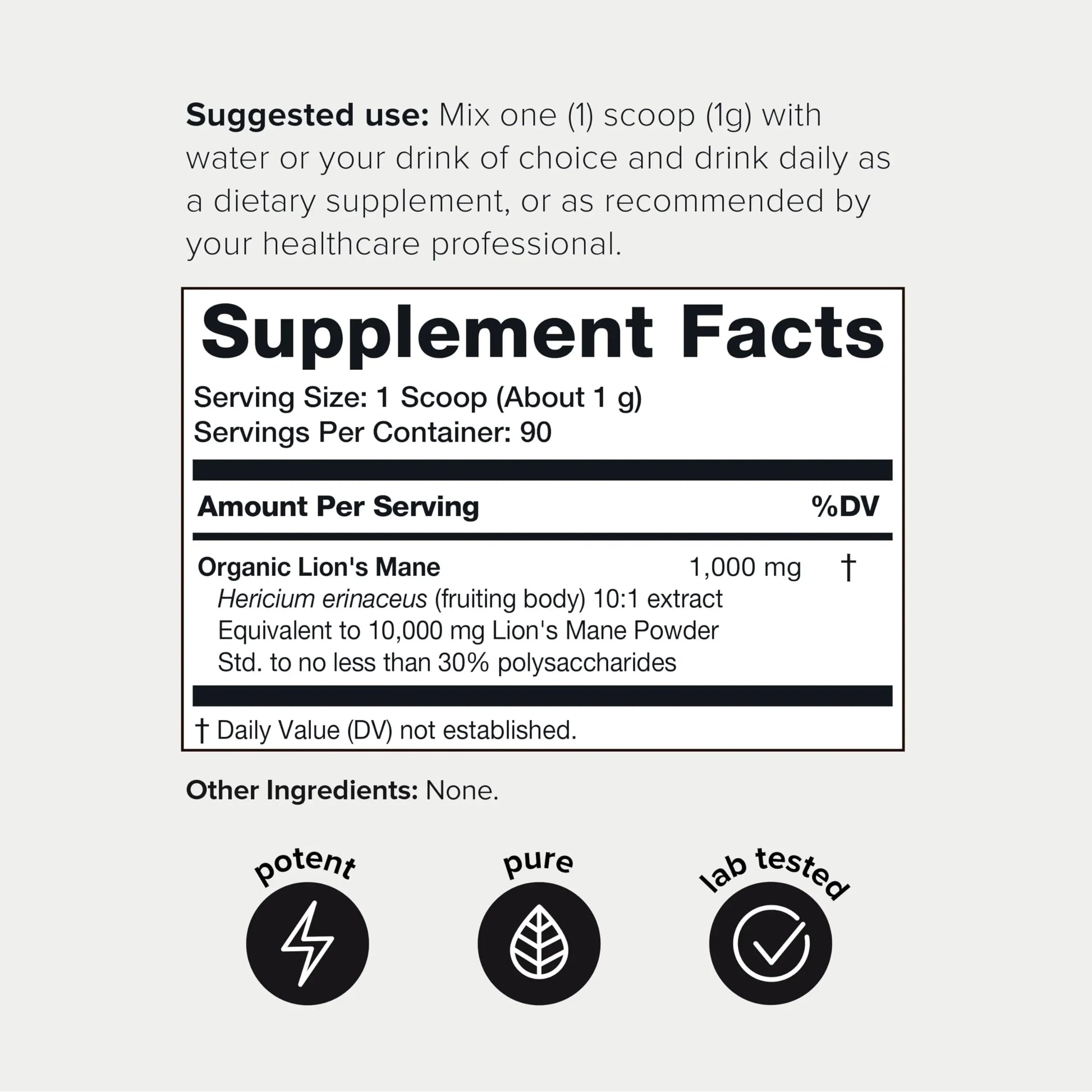 10,000mg 10x Concentrated Ultra High Strength Organic Lions Mane Powder Toniiq Au supplements