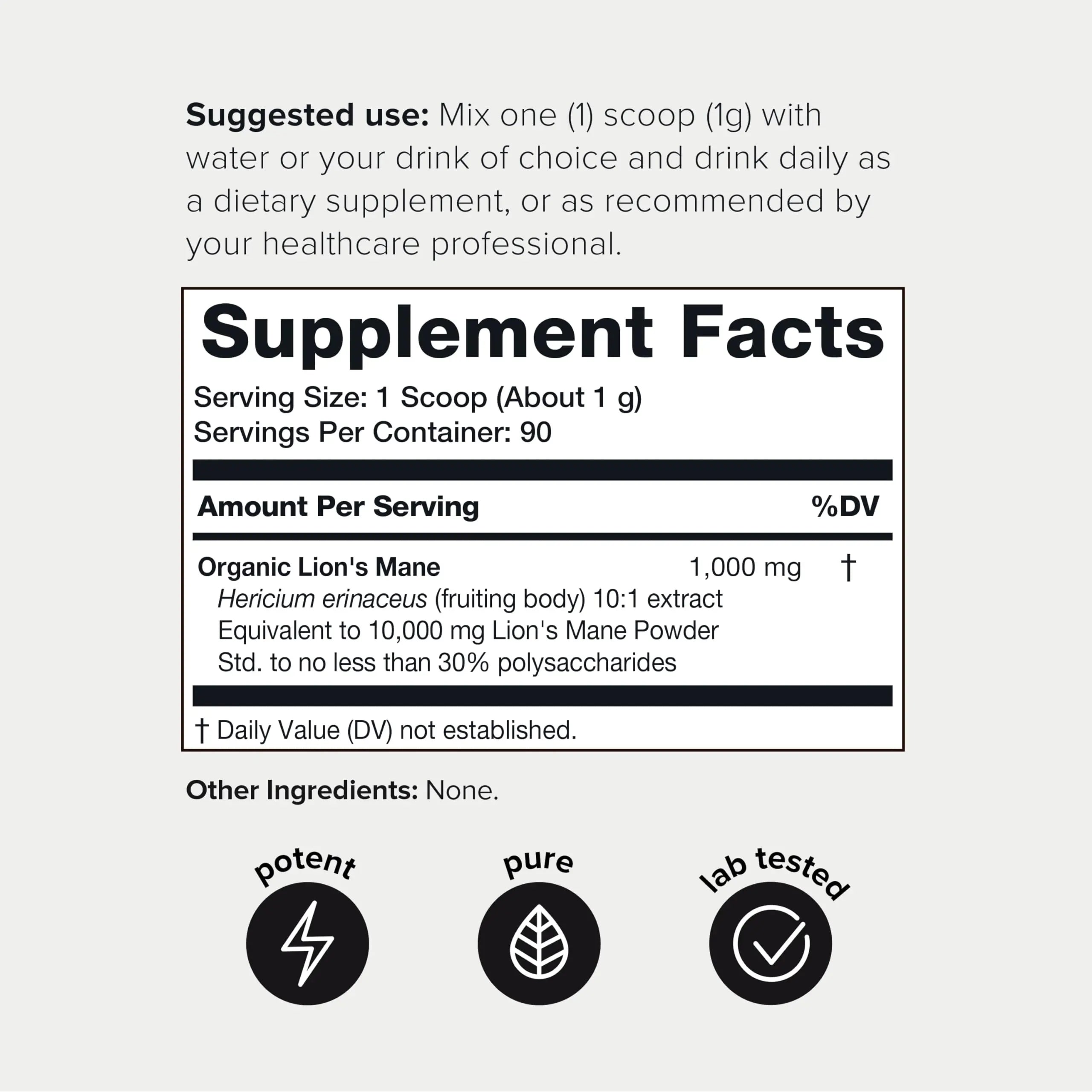 10,000mg 10x Concentrated Ultra High Strength Organic Lions Mane Powder Toniiq Au supplements