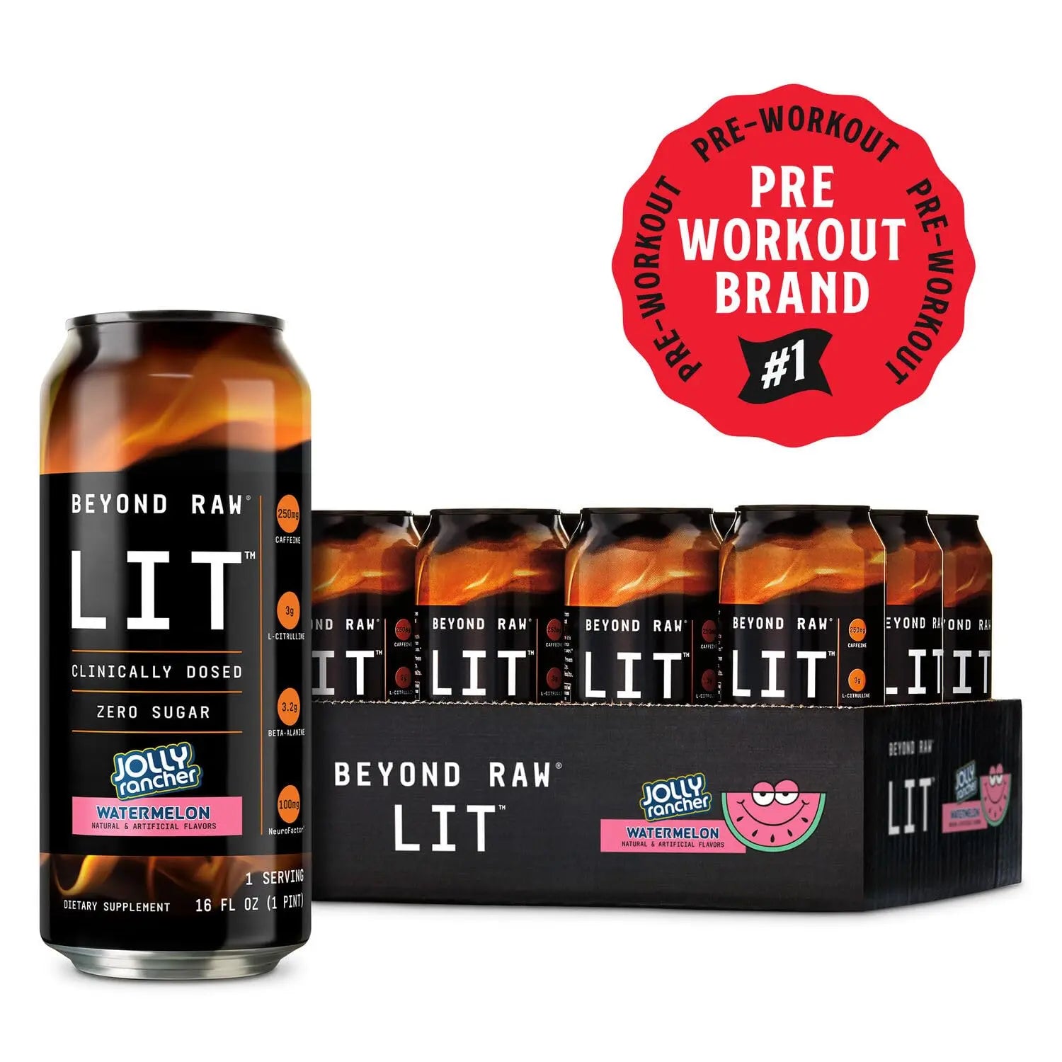 BEYOND RAW LIT On The Go | Ready to Drink Cans | Contains Caffeine, L-Citrulline, Beta-Alanine, and Nitric Oxide | Jolly Rancher Watermelon | 12 Count BEYOND RAW Au supplements