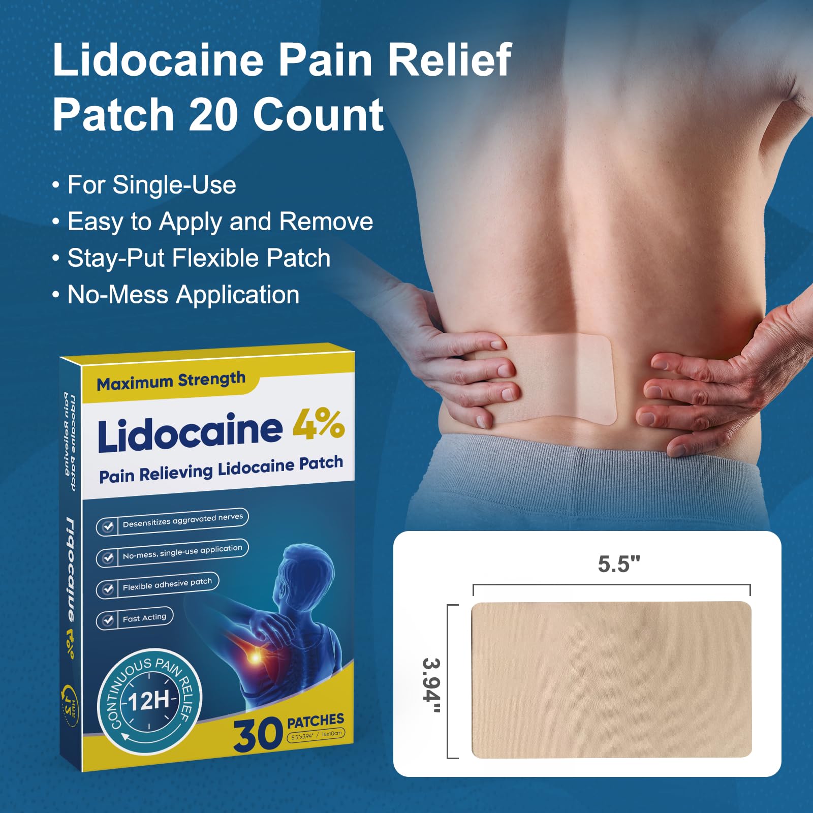 Teemofe 4% Lidocaine Pain Relief Patches – Maximum OTC Strength, Fast-Acting Targeted Relief, 30 Count, for Everyday Muscle & Joint Discomfort - 260130-2 Teemofe Au supplements