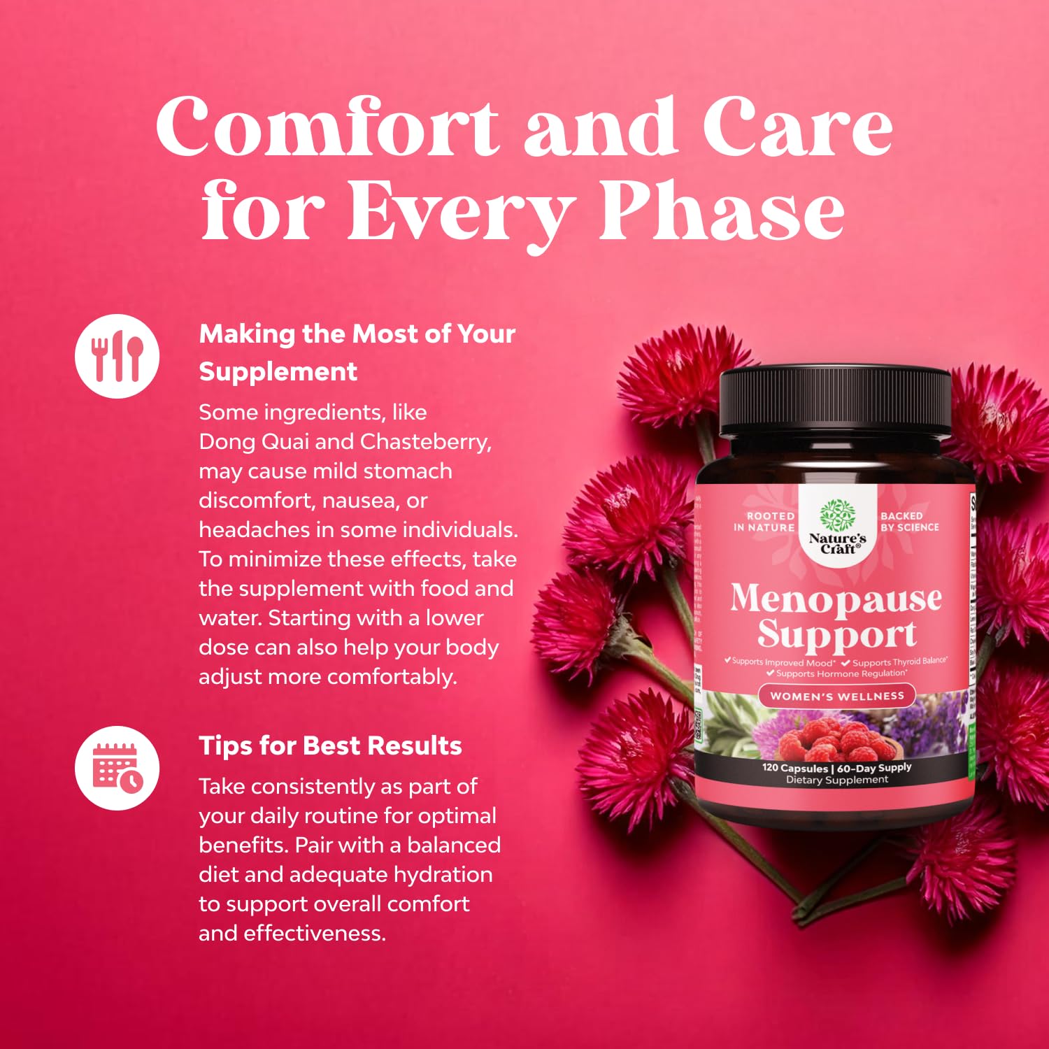 Complete Herbal Menopause Supplement for Women - Female Hormone Balance Capsules for Night Sweats Hot Flashes & Mood Swings with Dong Quai, Chaste Berry & Black Cohosh Root - 120 Count Pack Natures Craft Au supplements