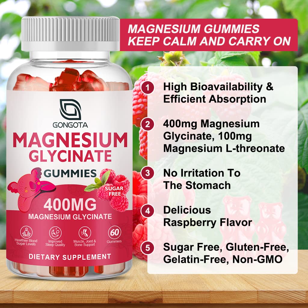 Magnesium Glycinate Gummies 400 mg with 100 mg Composite magnesium - Chelated Magnesium Potassium Supplement with Vitamin D, B6 Supports Calm, Sleep, Memory & Muscle Cramps,Sugar Free - 120 Gummies GONGOTA Au supplements