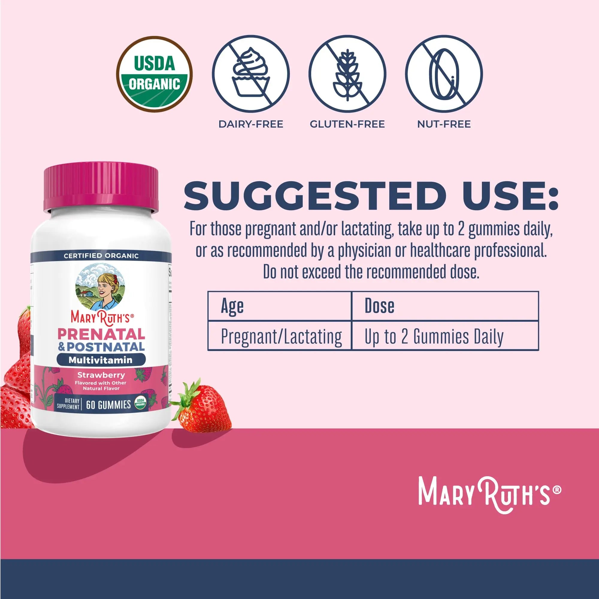 MaryRuth Organics Prenatal Vitamins for Women | USDA Organic Prenatal Gummies | Postnatal Vitamins for Women Breastfeeding | Methylfolate 800 mcg DFE | Iodine | Vegan | Non GMO | 30 Servings MARYRUTH'S Au supplements