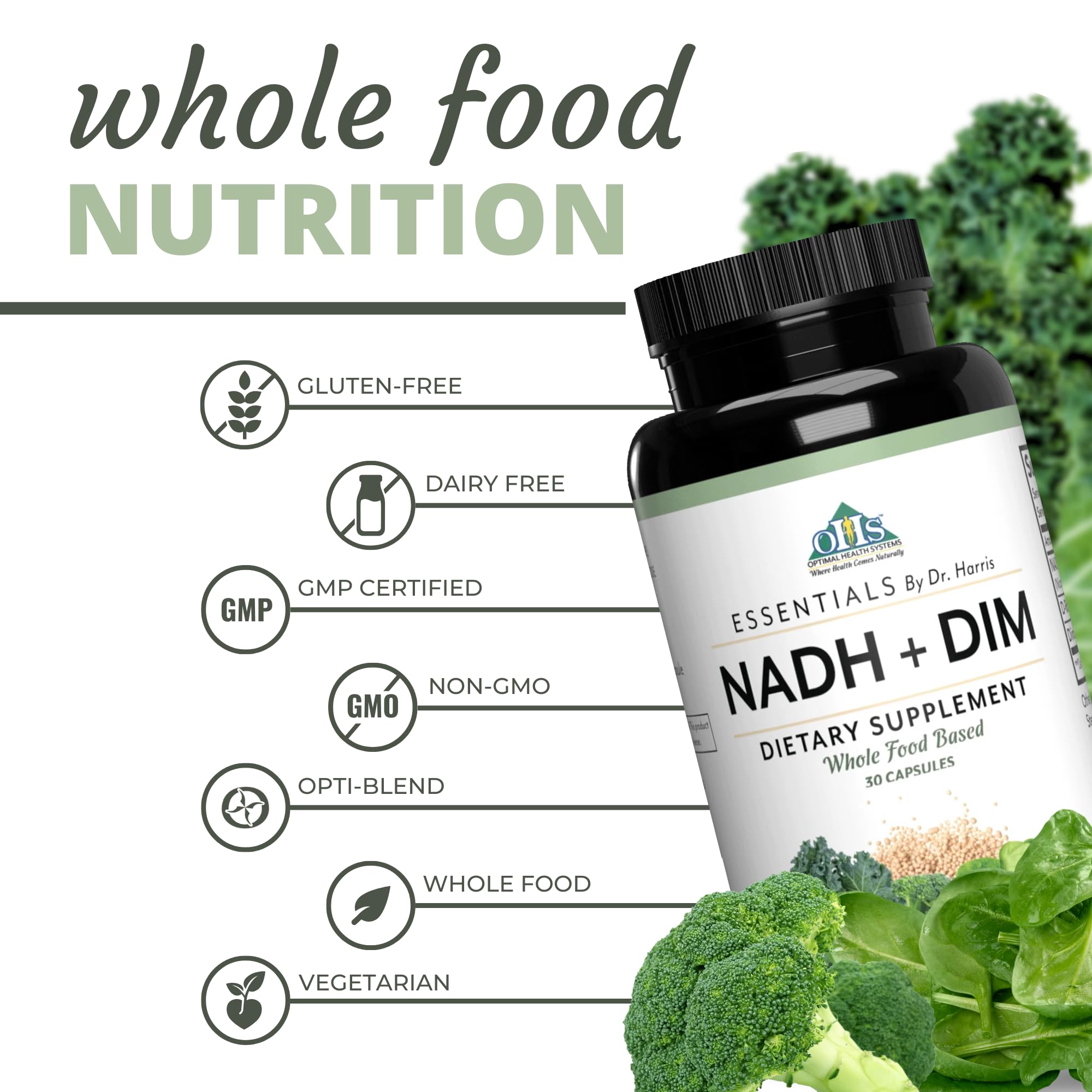 Optimal Health Systems NADH + DIM | Dr. Harris Essentials | Energy + Neurotransmitter Support | Plant-Based | Mental Clarity, Concentration, & Memory Supplement | 30 Capsules Optimal Health Systems Au supplements