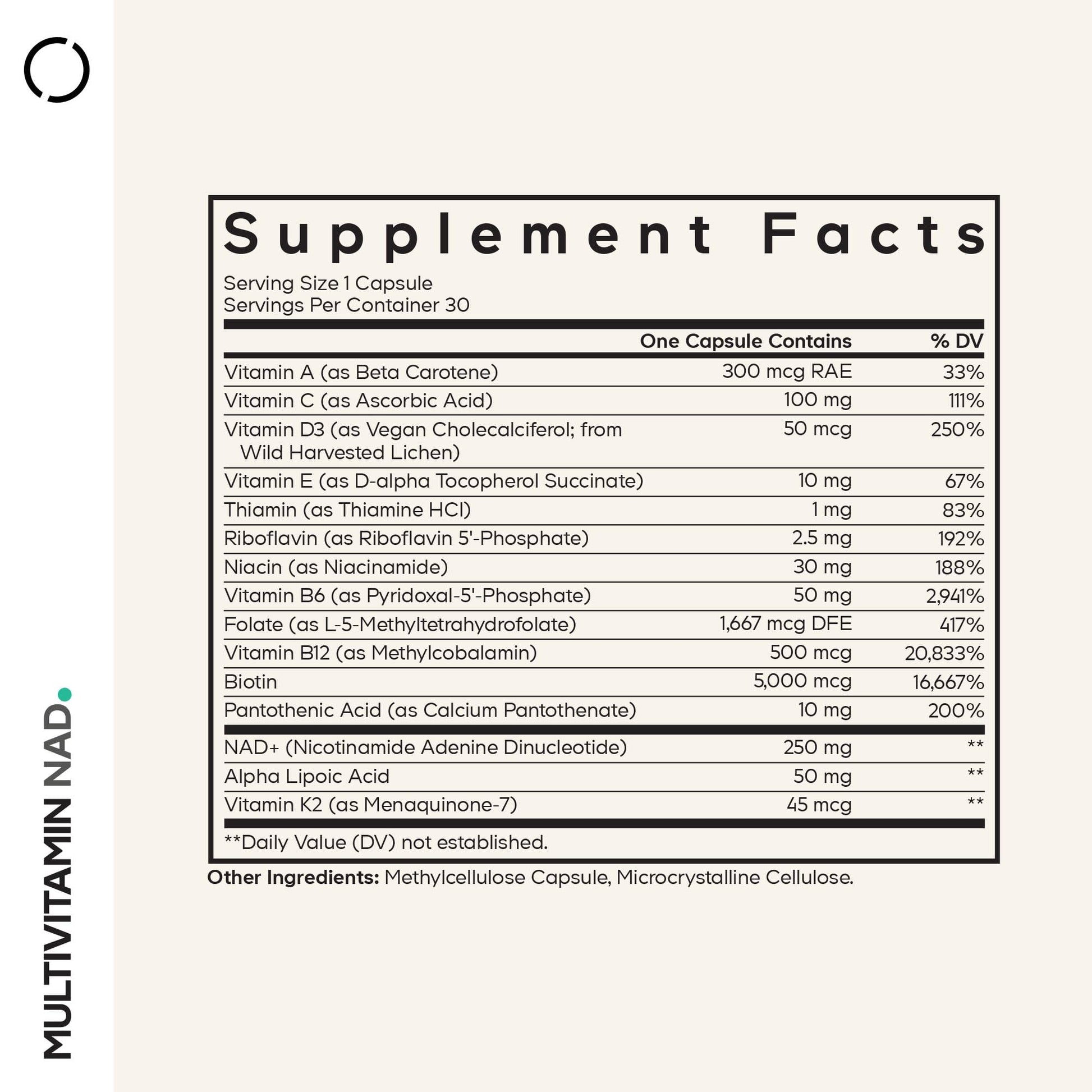 Codeage Multivitamin NAD Supplement - NAD+ Energy & Healthy Aging Support - Vitamin D3 K2, P5P, Methylated B12, Alpha Lipoic Acid, Folate, Riboflavin, Biotin, B Complex Pills - Non-GMO - 30 Capsules Codeage Au supplements