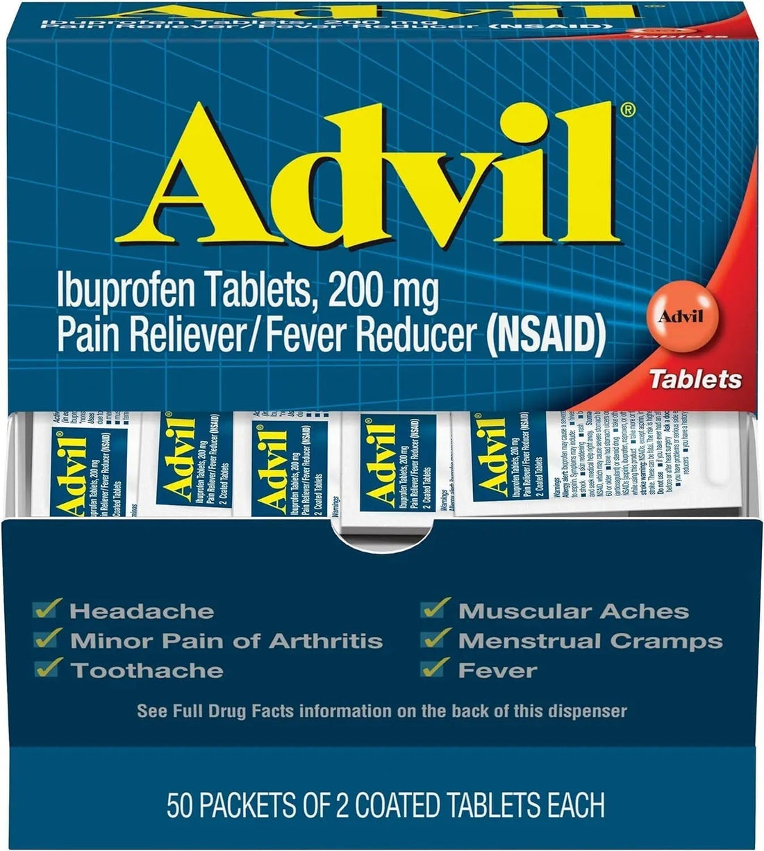 Advil Ibuprofen, 200mg (50 Packets of 2 Coated Tablets) 50 ea (Pack of 3) Advil Au supplements