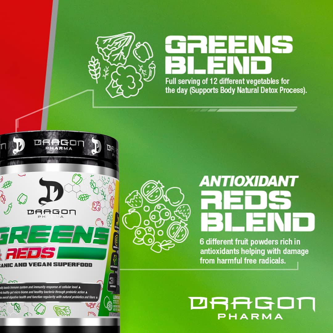DRAGON PHARMA Greens and Reds, Over 23 Nutritious Superfoods, Reds and Vegetables, Optimal Health and Wellness (30 Servings, Original) DRAGON PHARMA Au supplements