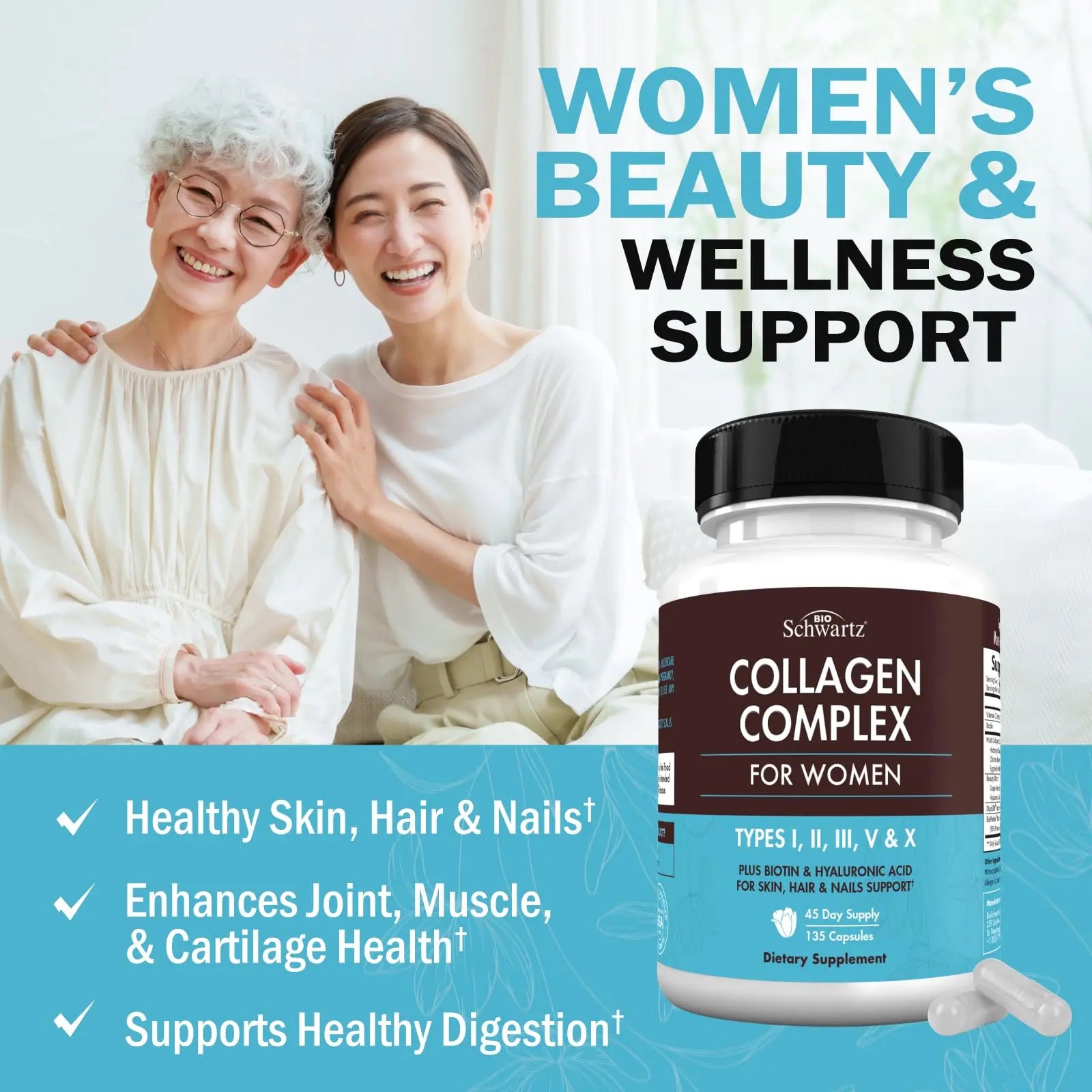 Multi Collagen Pills for Women (Types I II III V X) with Vitamin C Hyaluronic Acid Biotin BioSchwartz Au supplements