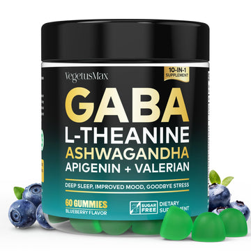 GABA L-Theanine Gummies, Sugar-Free Calm Gummies with L-Theanine, Ashwagandha,Valerian Root,Magnesium | Support Sleep,Stress Relief & Relaxation | GABA Supplement for Adult- Blueberry Flavor VEGETUSMAX Au supplements