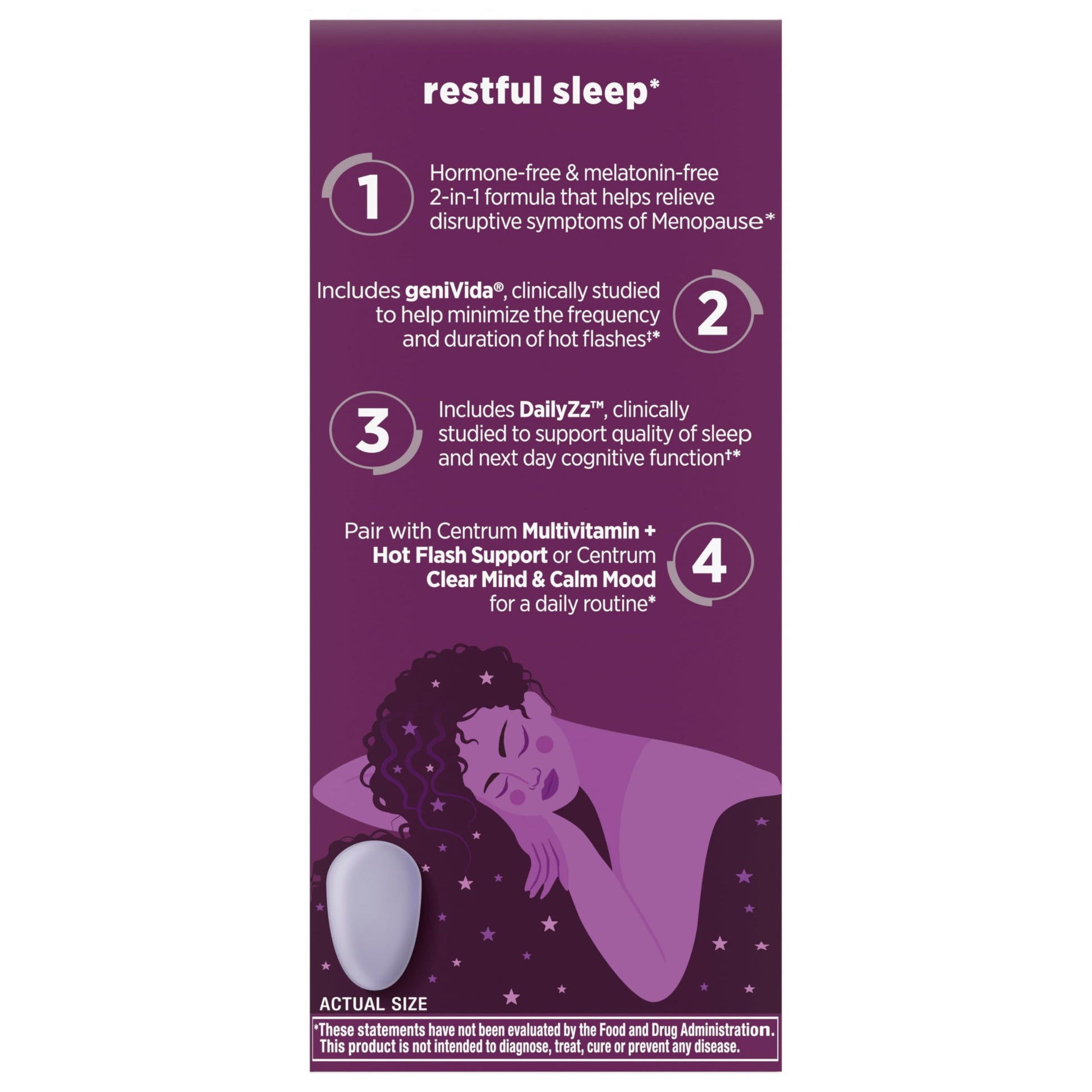 Centrum Restful Sleep Menopause Support Tablets, Supplement with Clinically Studied DailyZz and geniVida, 28 Count Centrum Au supplements